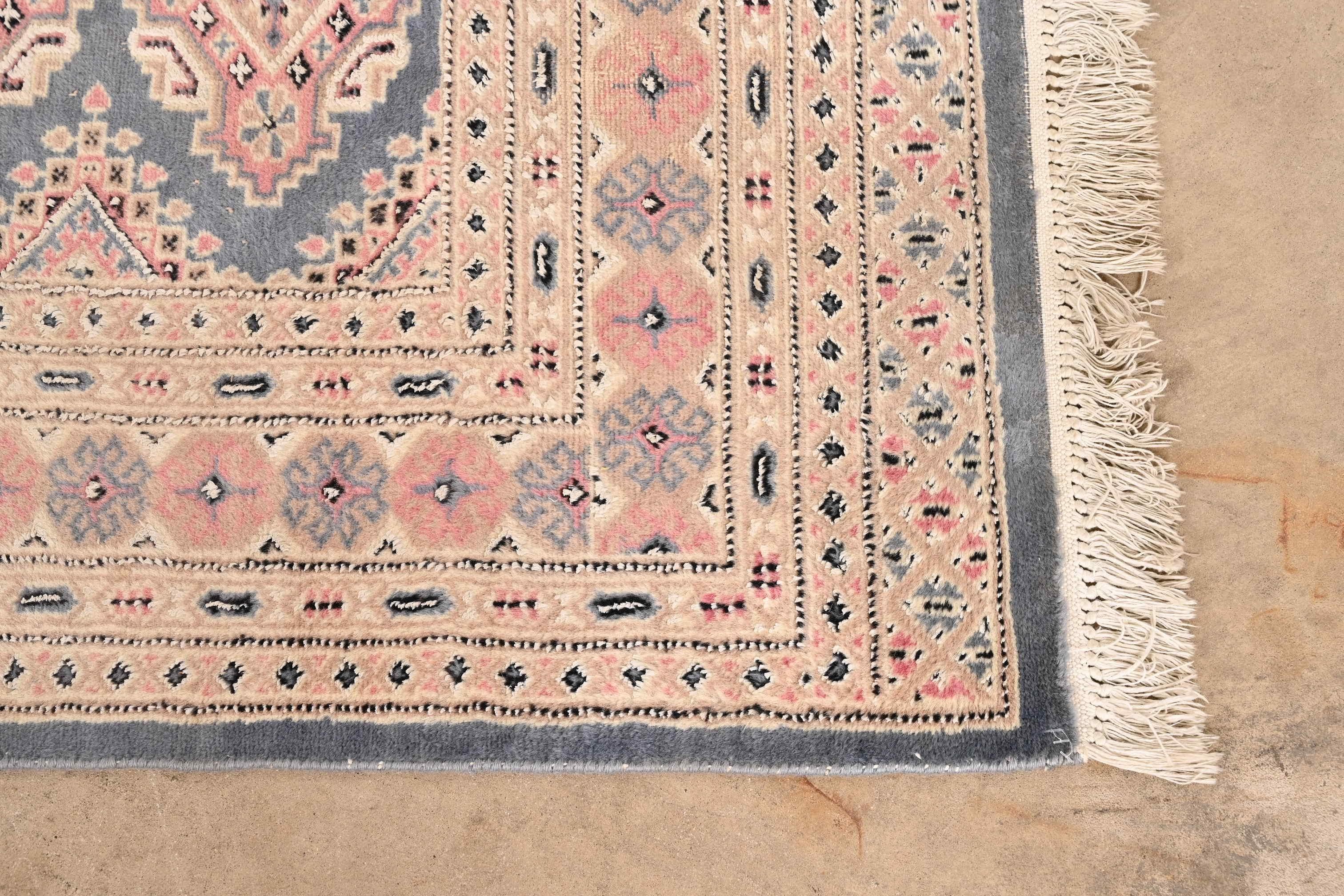 Vintage Hand-Woven Persian Bokhara Wool Rug in Light Blue, Pink, and Cream 4