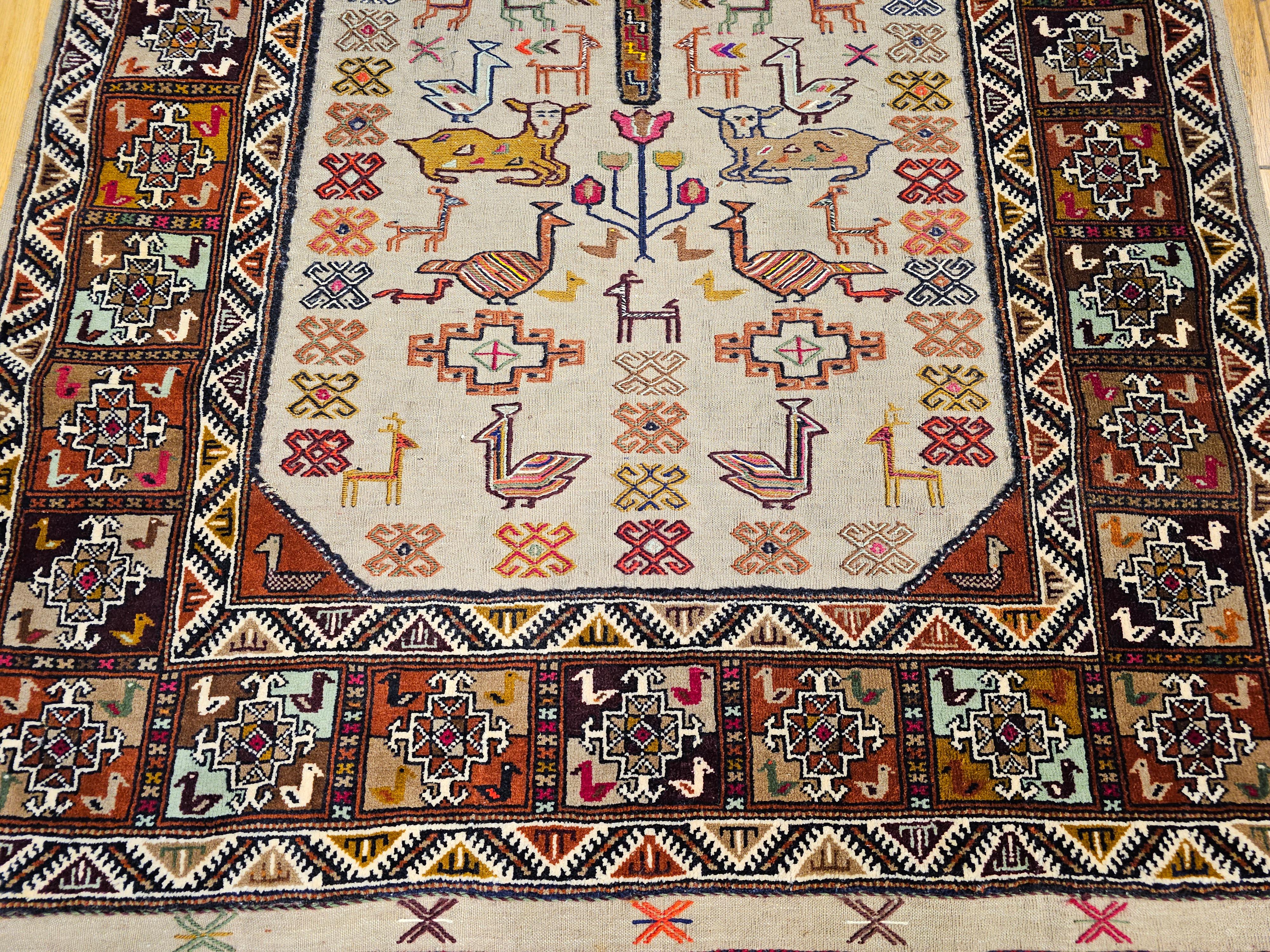 Vegetable Dyed Vintage Hand-Woven Persian Qashqai Tribal Tapestry in Tree of Life Pattern For Sale