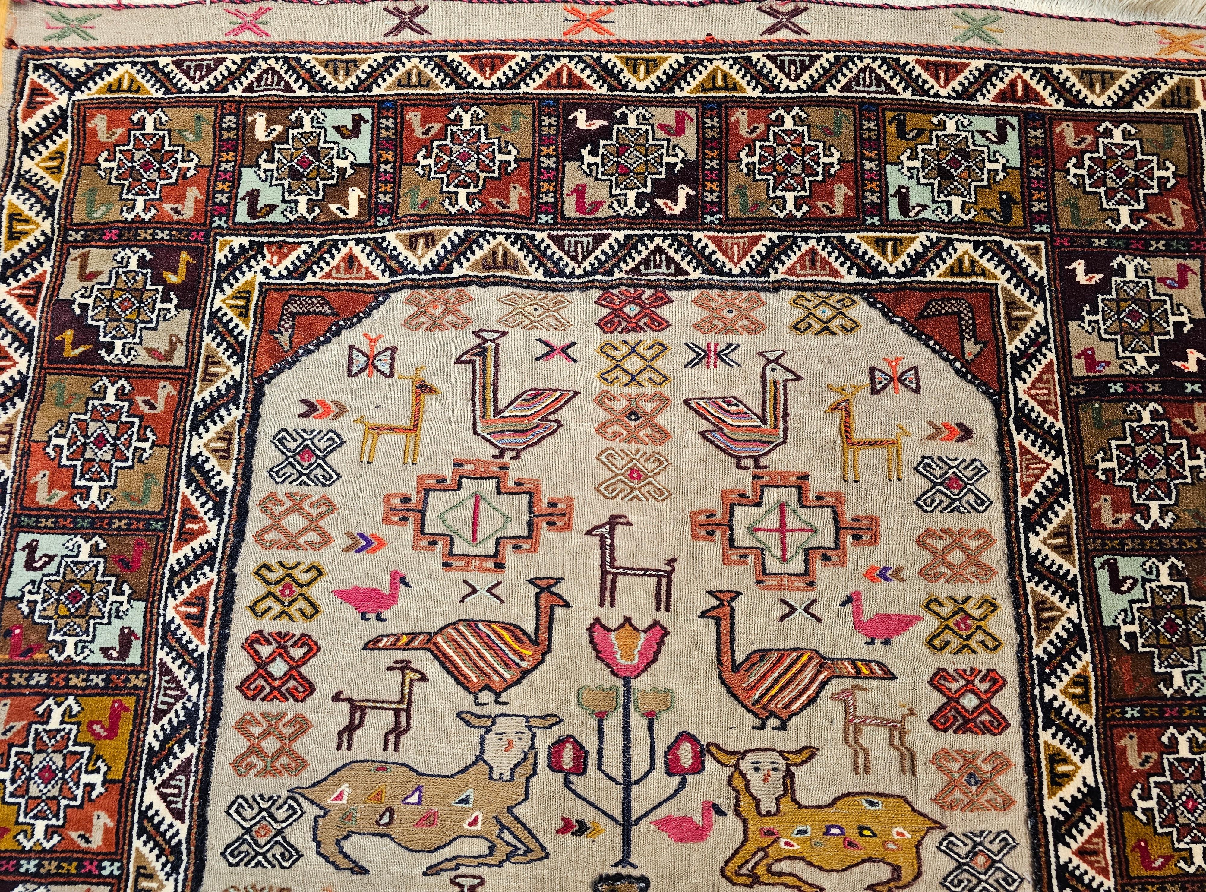 Wool Vintage Hand-Woven Persian Qashqai Tribal Tapestry in Tree of Life Pattern For Sale