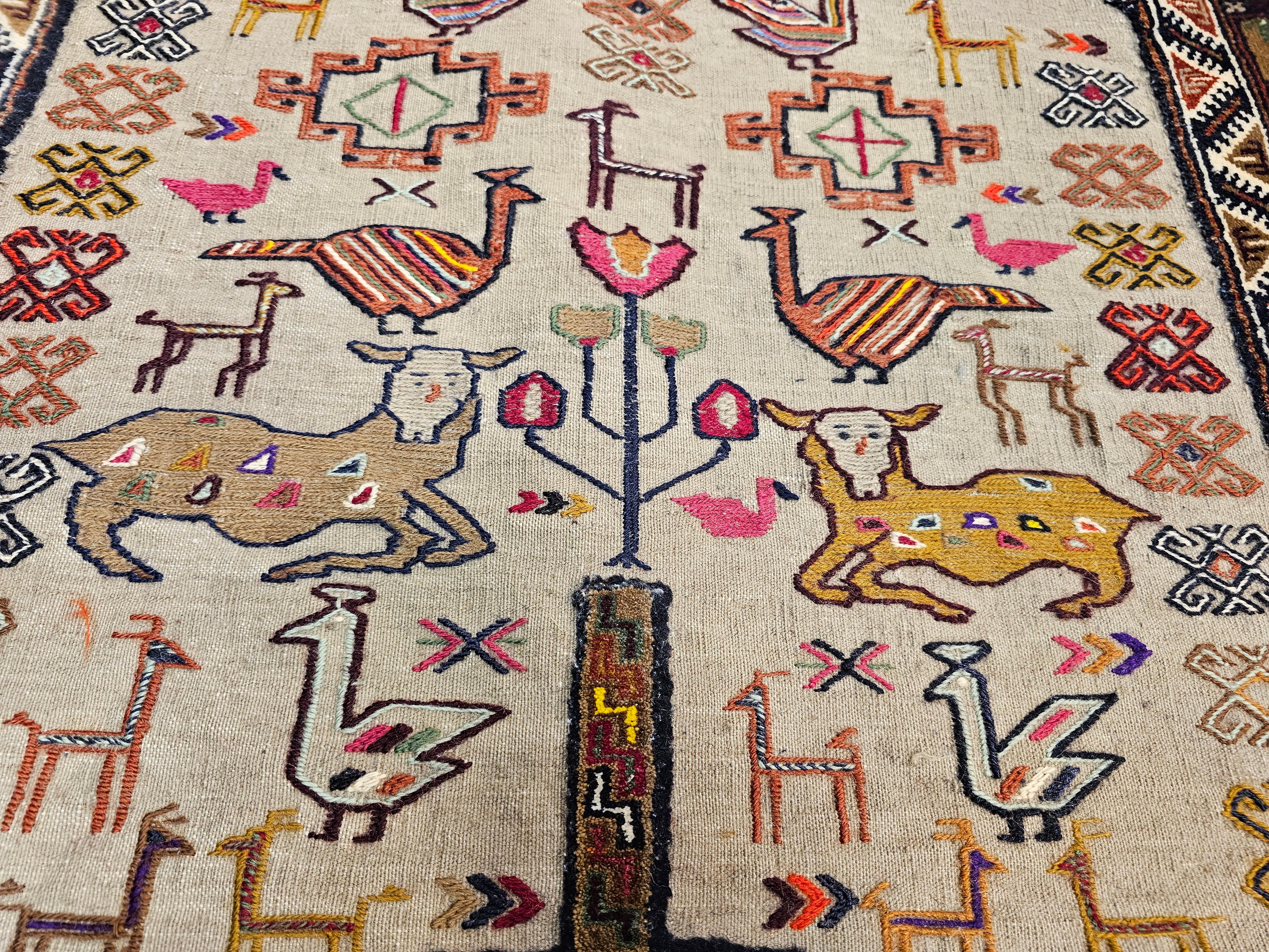 Vintage Hand-Woven Persian Qashqai Tribal Tapestry in Tree of Life Pattern For Sale 2