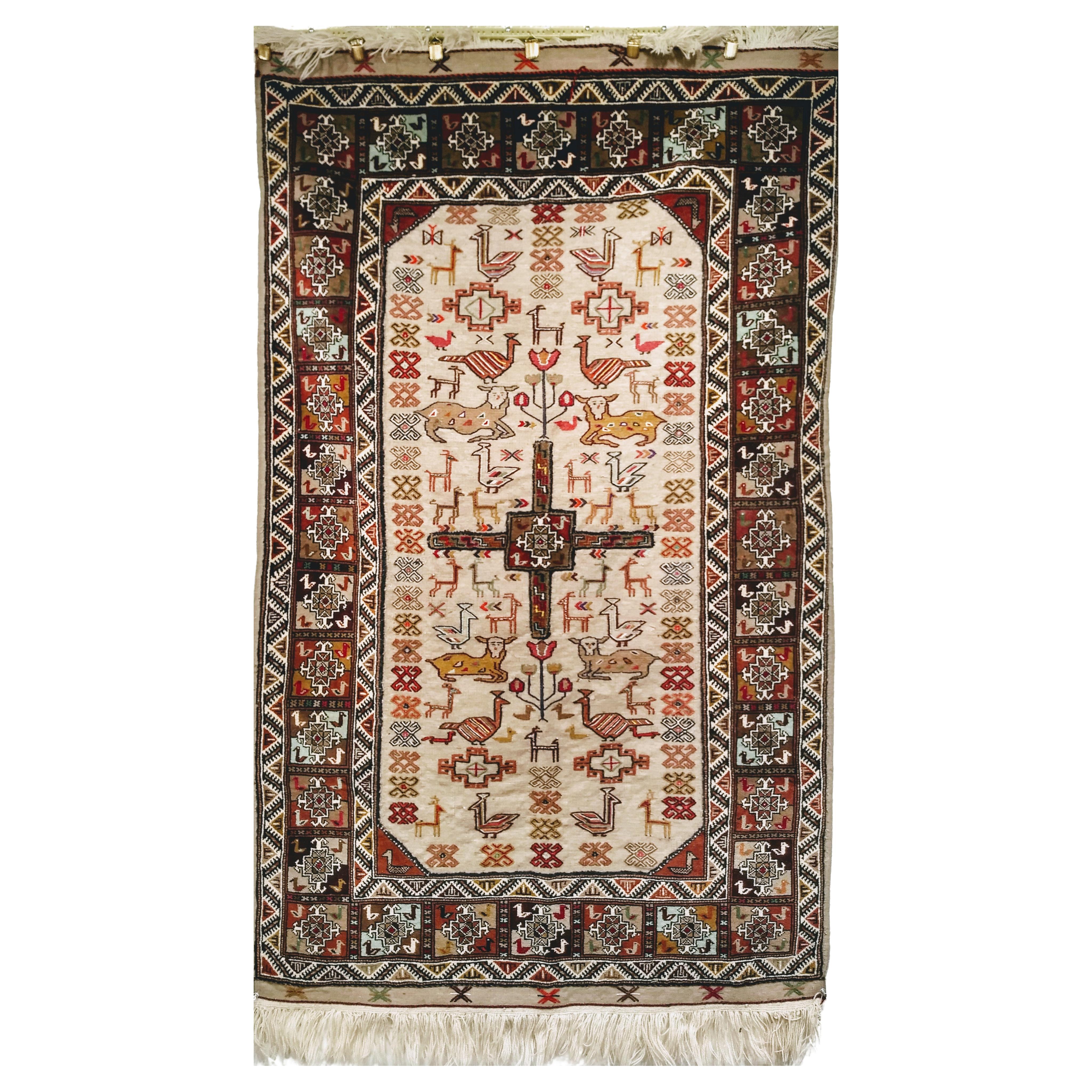 Vintage Hand-Woven Persian Qashqai Tribal Tapestry in Tree of Life Pattern