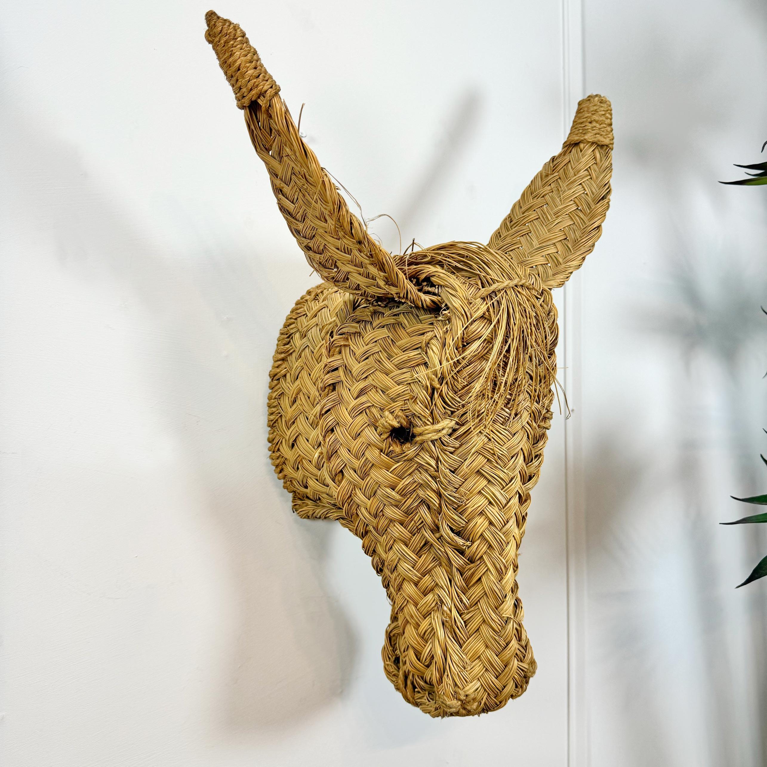Vintage Hand Woven Spanish Donkey Head Wall Mount 1970's For Sale 4