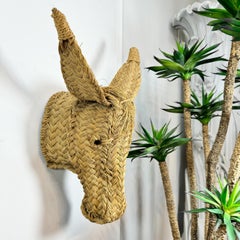 Vintage Hand Woven Spanish Donkey Head Wall Mount 1970's