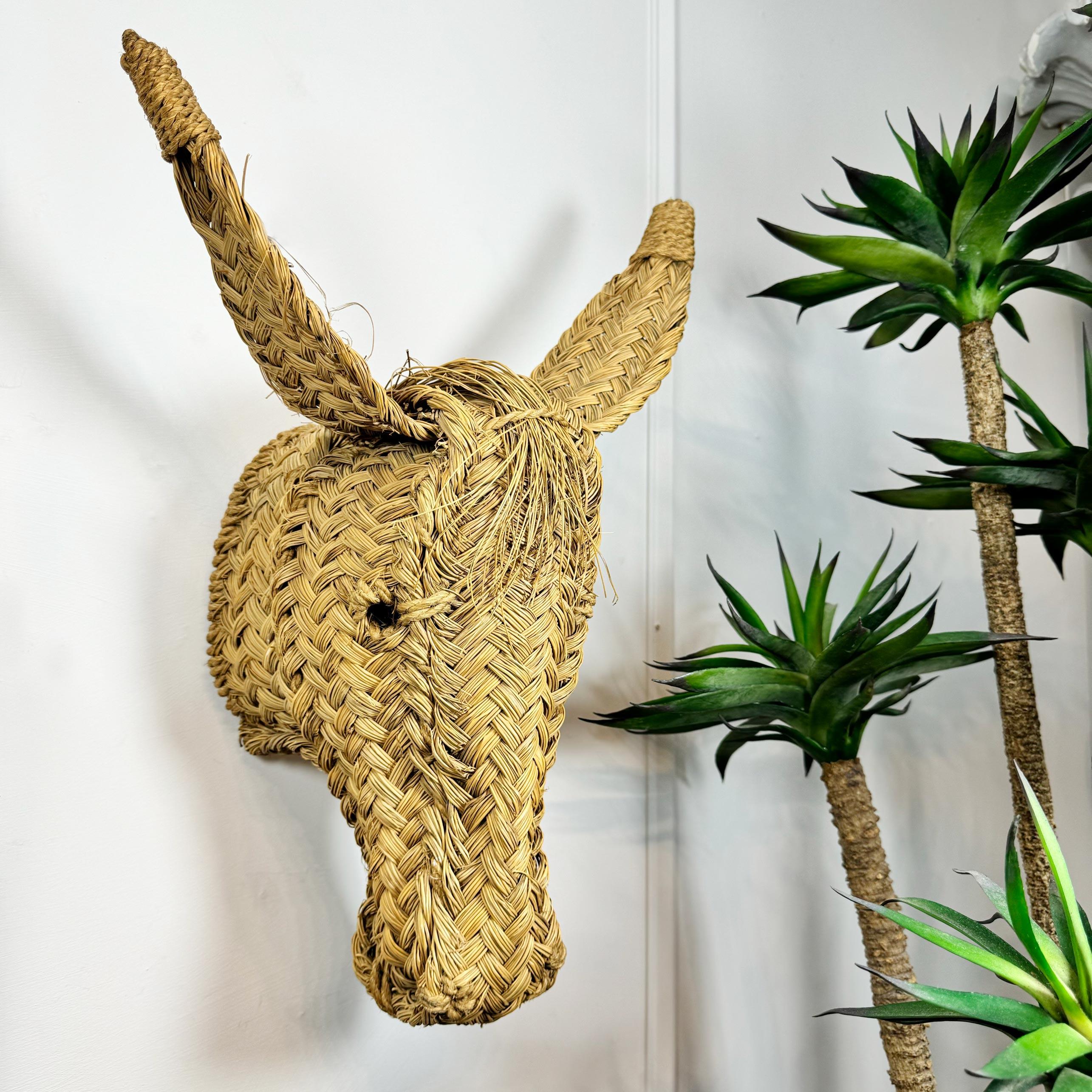 Hand-Woven Vintage Hand Woven Spanish Donkey Head Wall Mount 1970's For Sale