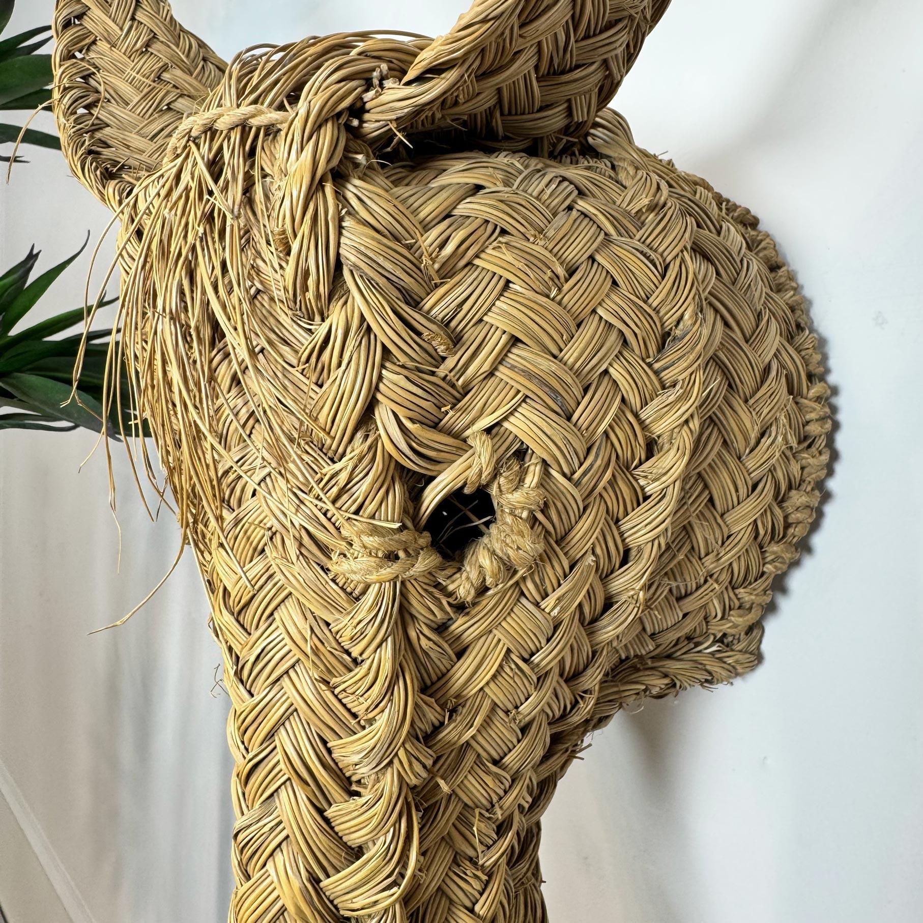 Vintage Hand Woven Spanish Donkey Head Wall Mount 1970's In Good Condition For Sale In Hastings, GB