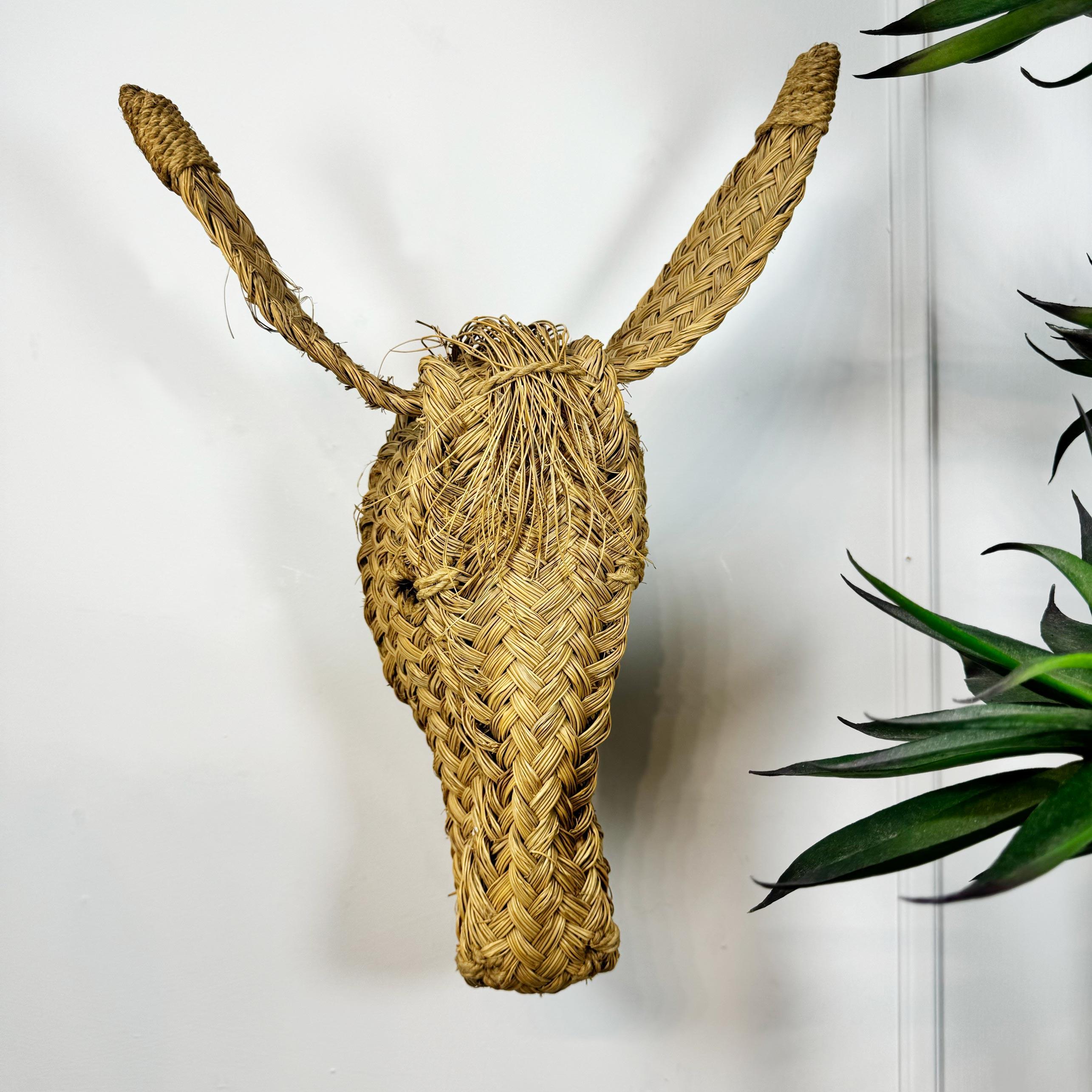 Late 20th Century Vintage Hand Woven Spanish Donkey Head Wall Mount 1970's For Sale