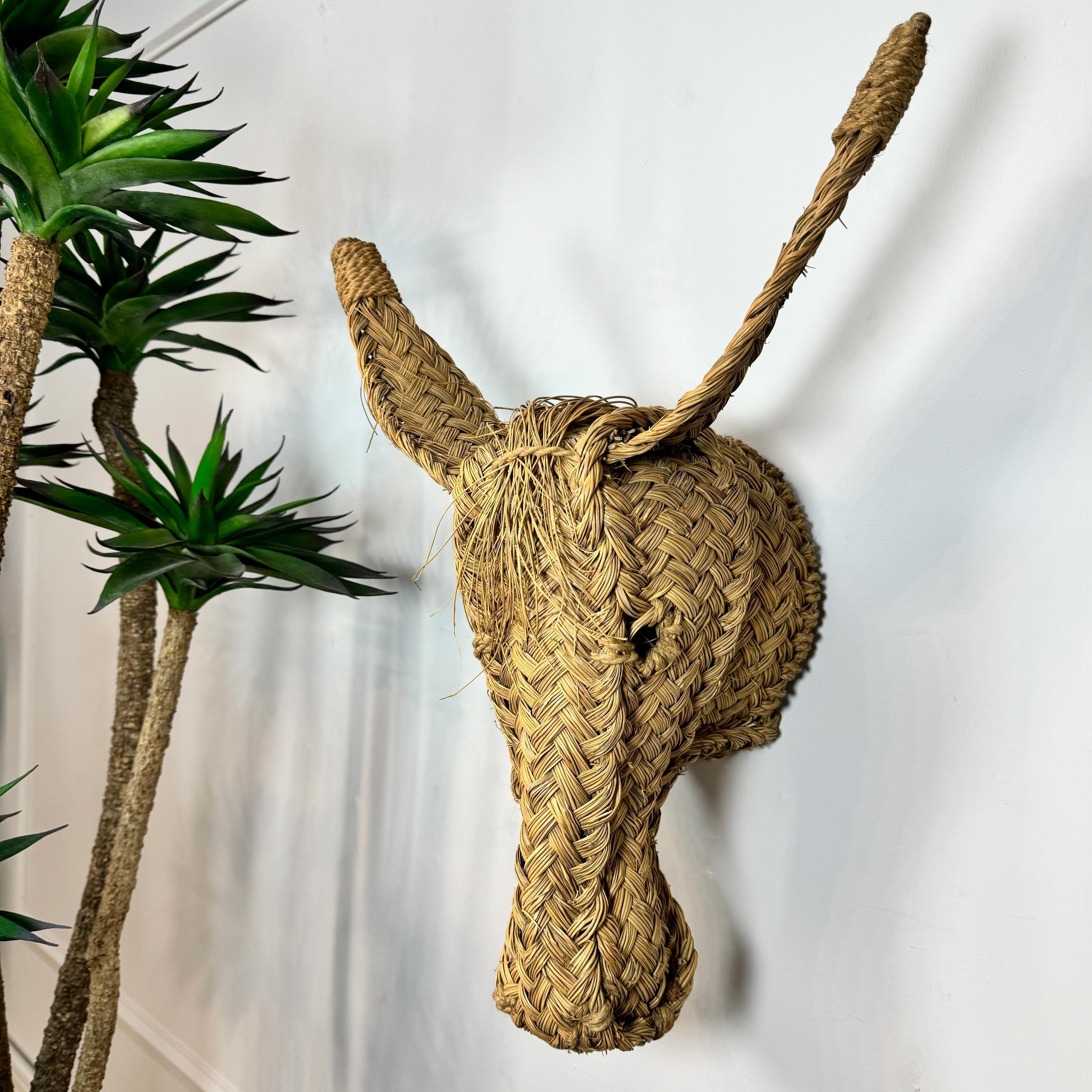 Vintage Hand Woven Spanish Donkey Head Wall Mount 1970's For Sale 2