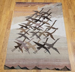 Vintage Hand-Woven Tapestry – Flock of Migrating Flying Cranes