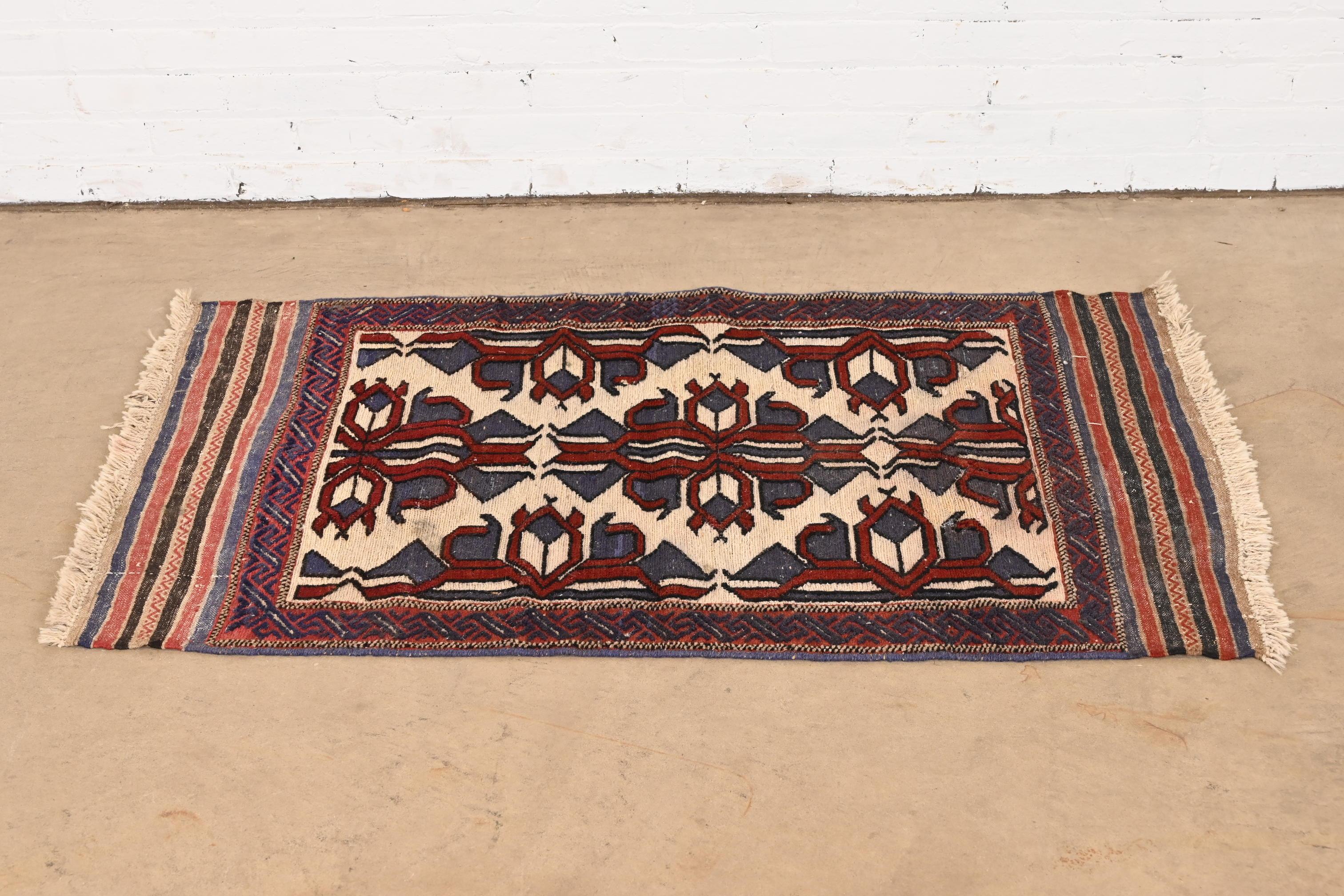 Mid-Century Modern Vintage Hand-Woven Tribal Afghan Soumak Wool Rug