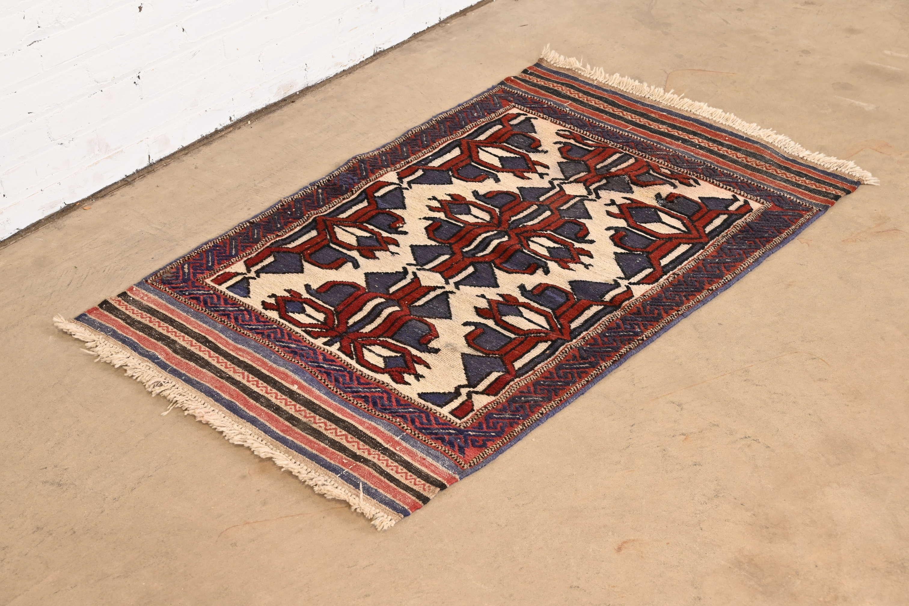 Vintage Hand-Woven Tribal Afghan Soumak Wool Rug In Good Condition In South Bend, IN