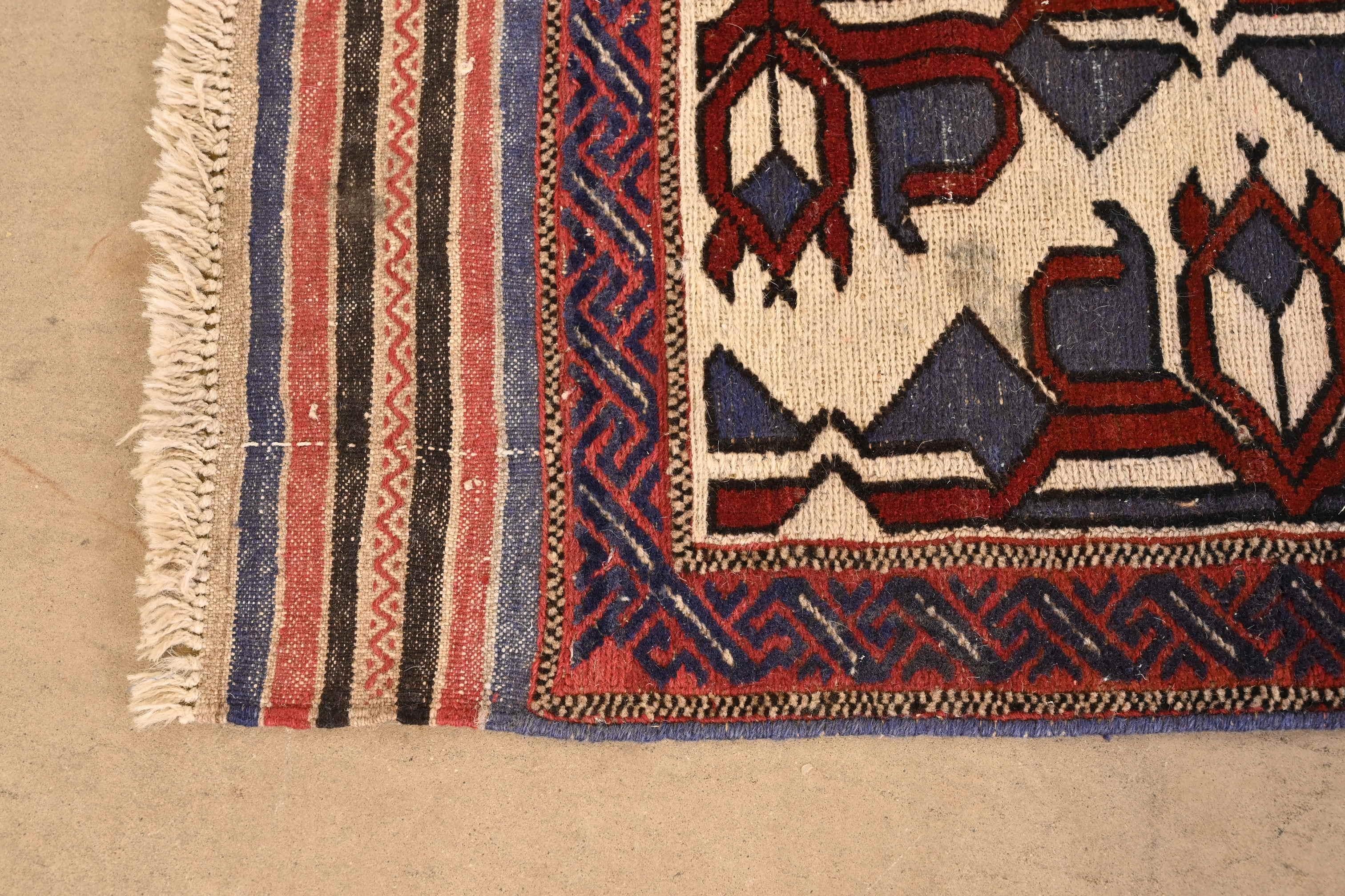 20th Century Vintage Hand-Woven Tribal Afghan Soumak Wool Rug