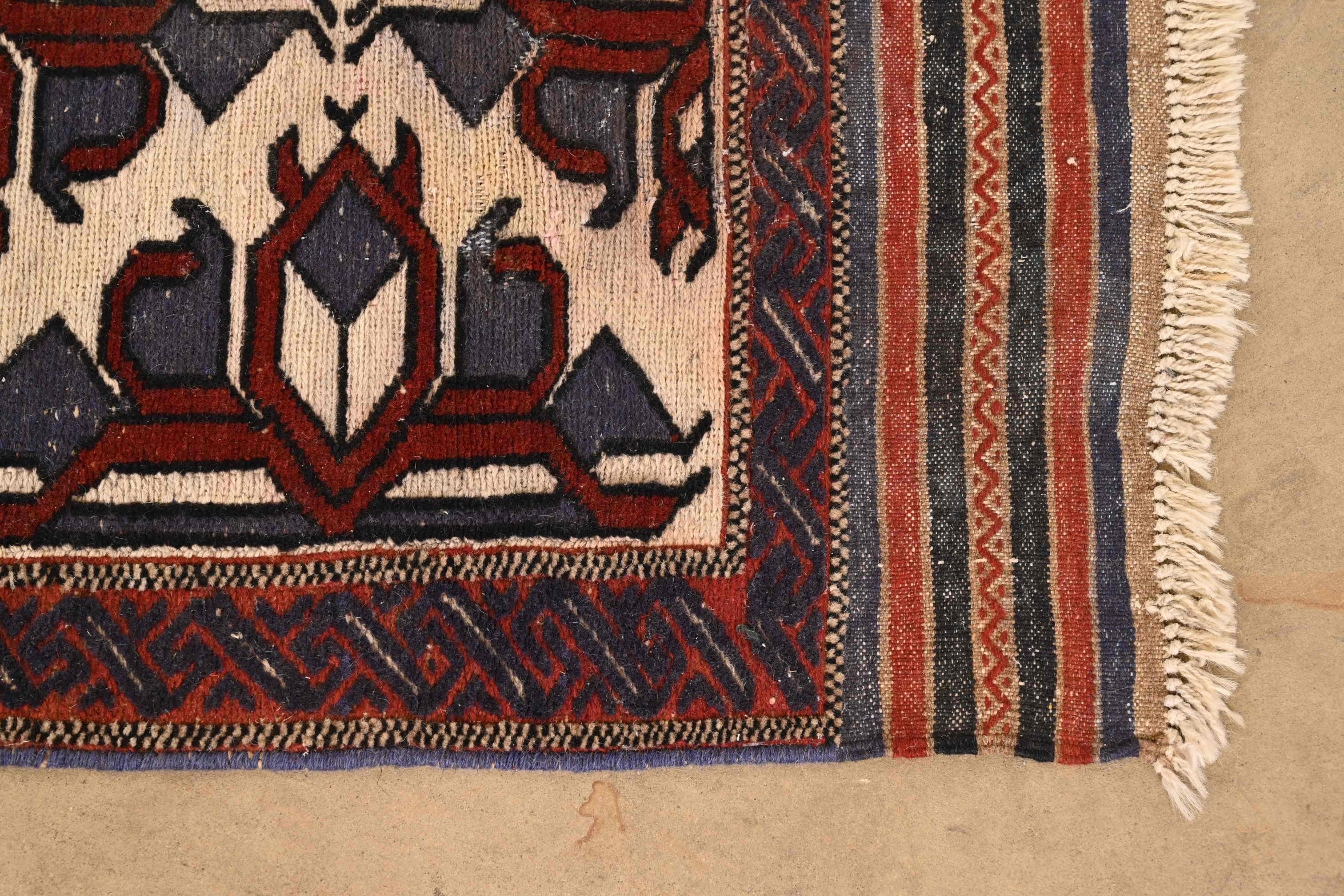 Vintage Hand-Woven Tribal Afghan Soumak Wool Rug 1