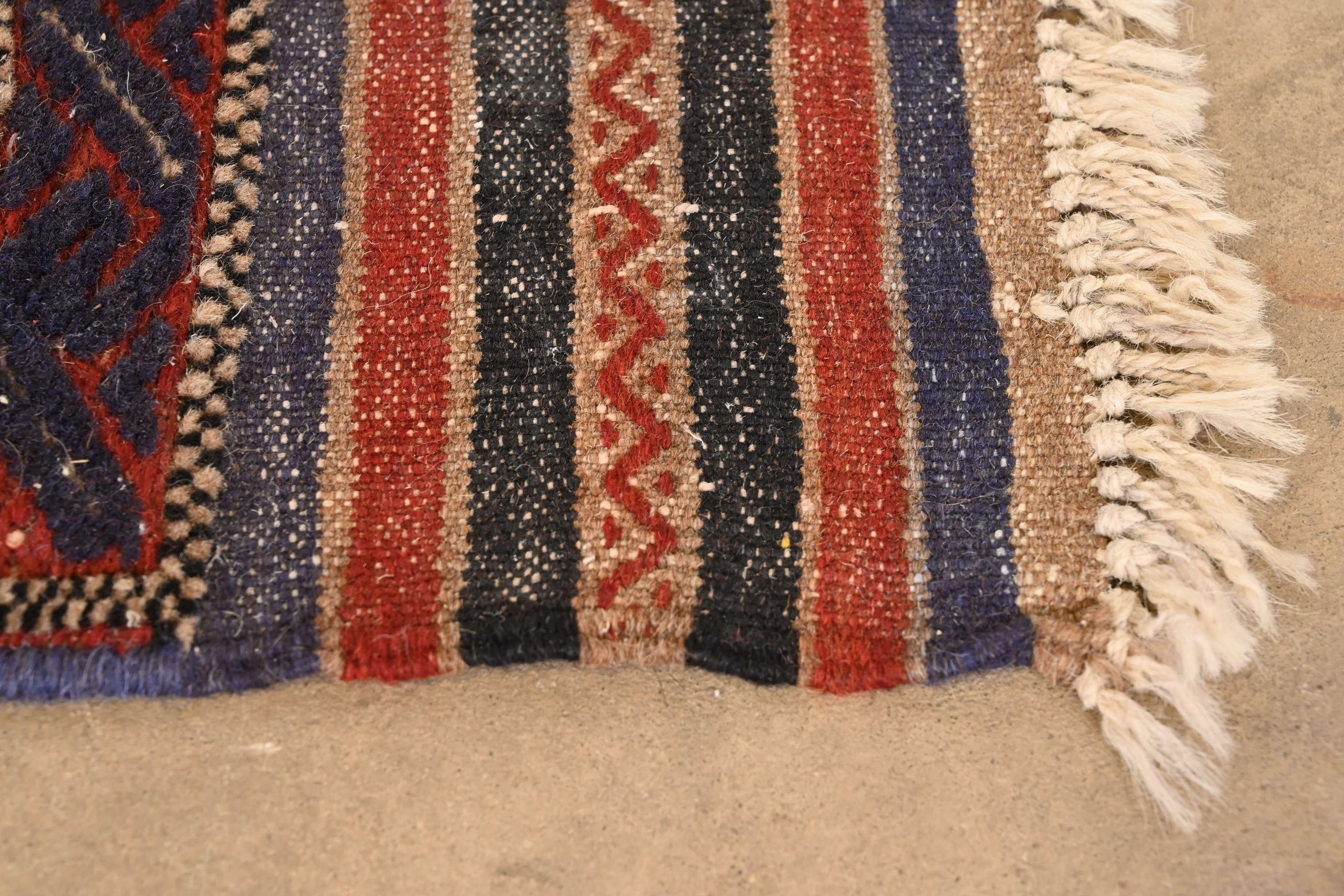Vintage Hand-Woven Tribal Afghan Soumak Wool Rug 2