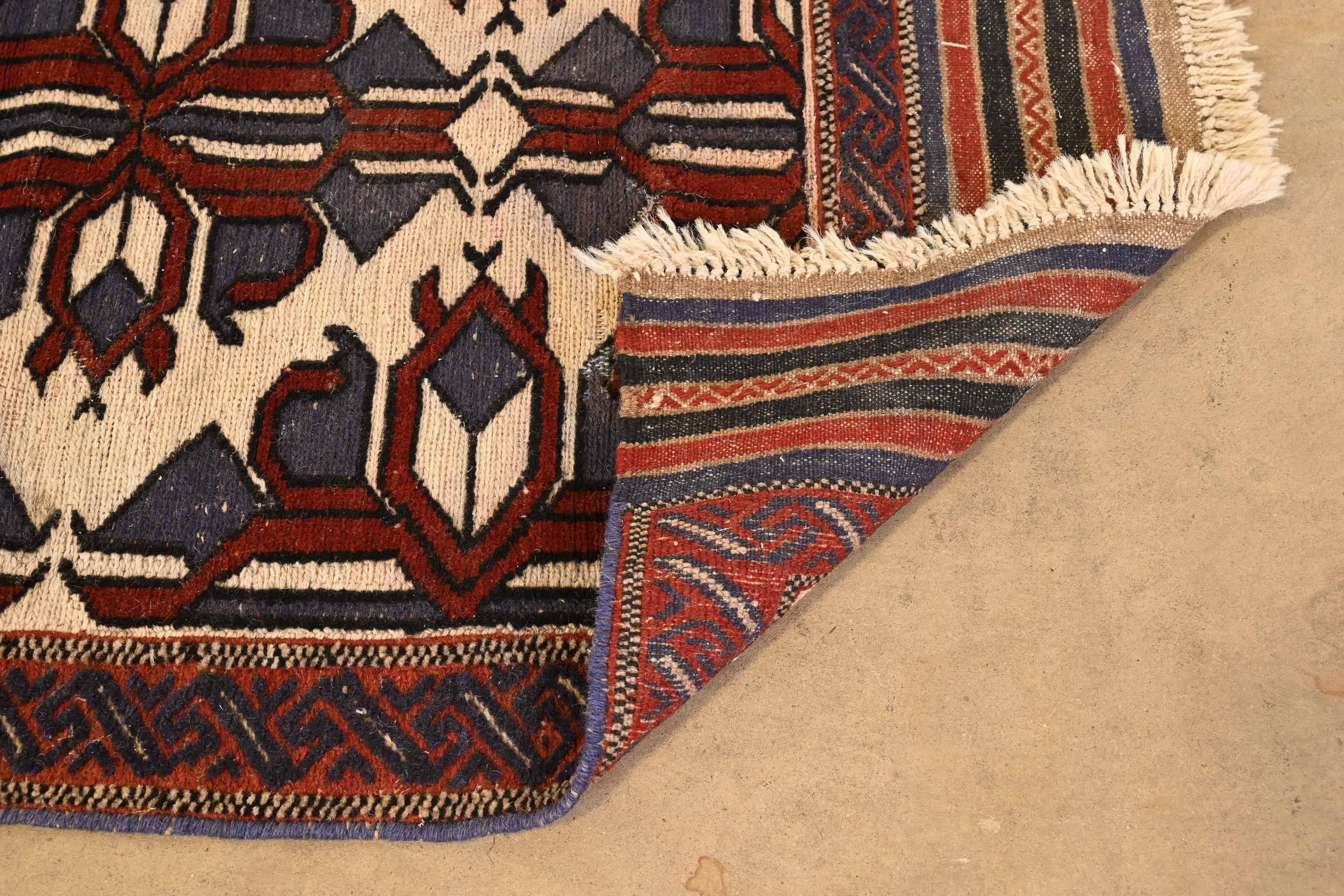 Vintage Hand-Woven Tribal Afghan Soumak Wool Rug 3