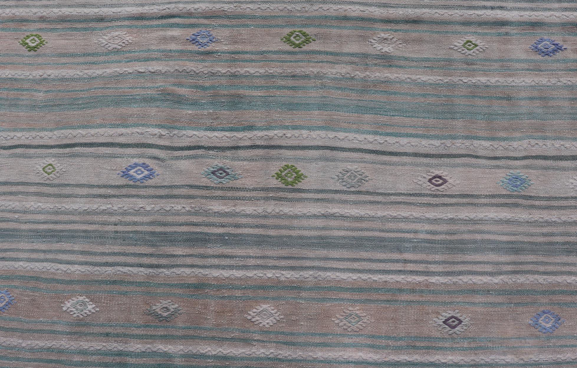 Vintage Hand-Woven Turkish Kilim Gallery Rug in Wool with All-Over Stripe Design In Good Condition For Sale In Atlanta, GA