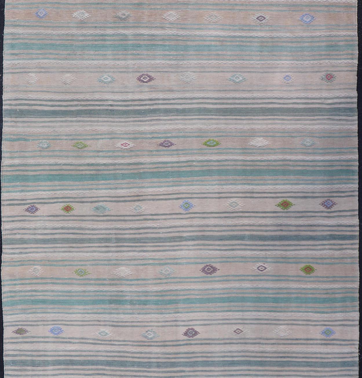 Vintage Hand-Woven Turkish Kilim Gallery Rug in Wool with All-Over Stripe Design For Sale 2