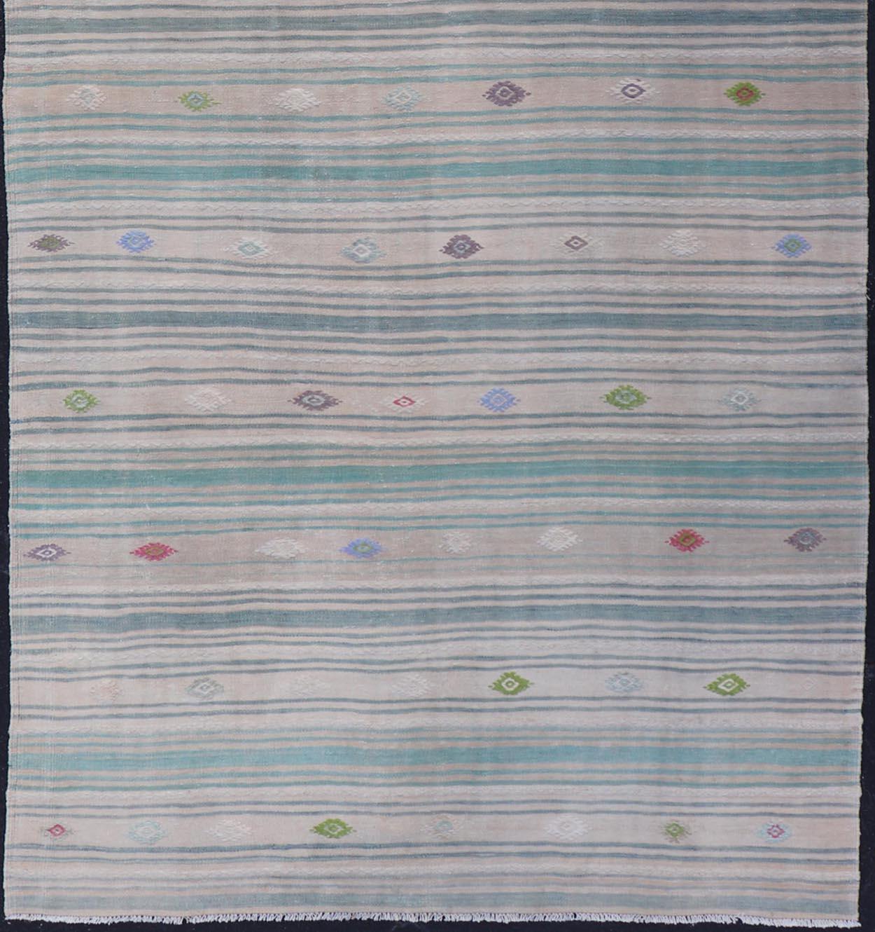 Vintage Hand-Woven Turkish Kilim Gallery Rug in Wool with All-Over Stripe Design For Sale 3