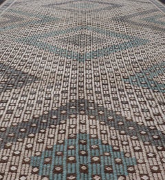 Vintage Hand Woven Turkish Kilim Rug in Wool with Sub-Geometric Diamond Design