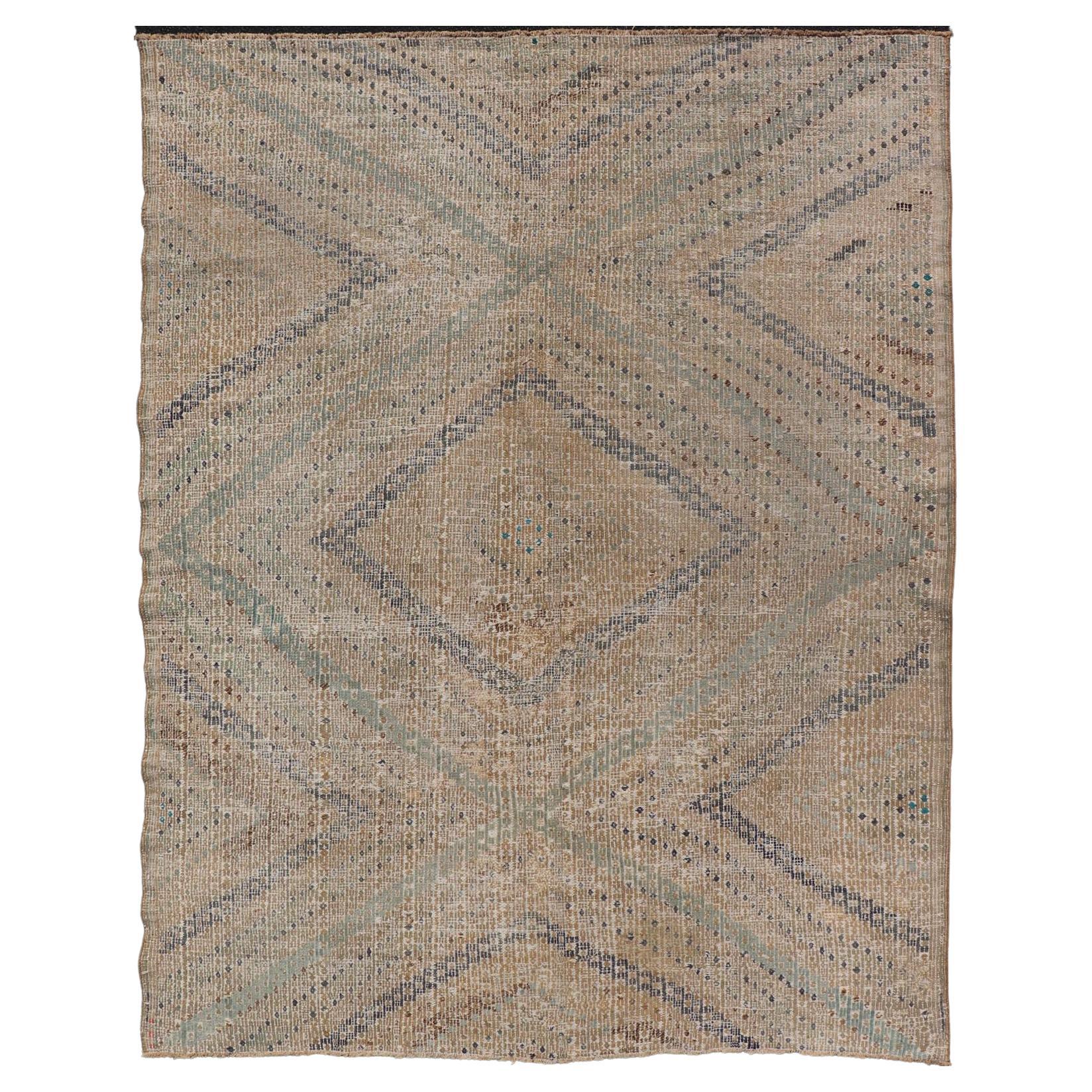 Vintage HandWoven Turkish Kilim Gallery Rug in Wool with SubGeometric