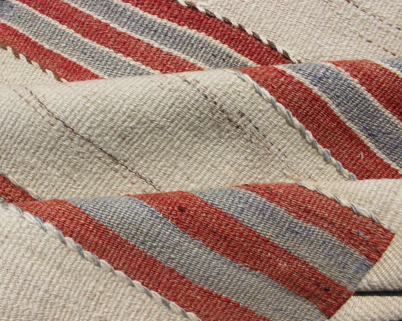 Vintage Hand Woven Turkish Kilim Runner with Stripe and Modern Design  In Good Condition For Sale In Atlanta, GA