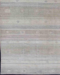 Vintage Hand Woven Turkish Kilim Runner With Stripes in Gray and Natural Tones