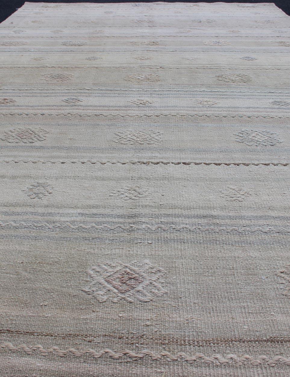 Hand-Woven Vintage Hand Woven Turkish Kilim Runner With Stripes in Gray and Natural Tones For Sale