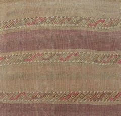 Vintage Hand Woven Turkish Kilim Runner with Stripes Purple, Taupe, and Tan