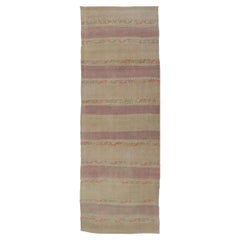 Vintage Hand Woven Turkish Kilim Runner with Stripes Purple, Taupe, and Tan