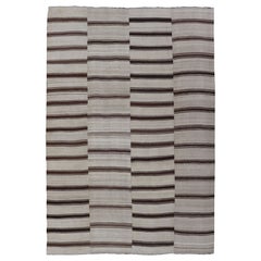 Vintage Hand Woven Turkish Kilim with Alternating Stripes in Brown and Cream