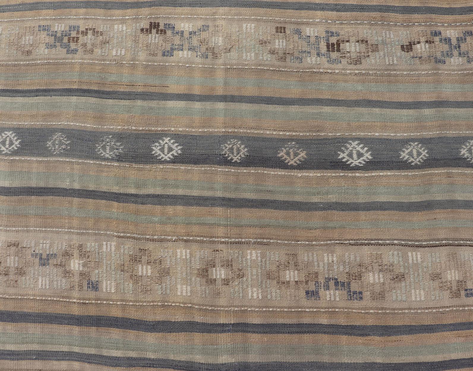 20th Century Vintage Hand Woven Turkish Kilim with Stripes in Light Taupe and Neutral Colors For Sale