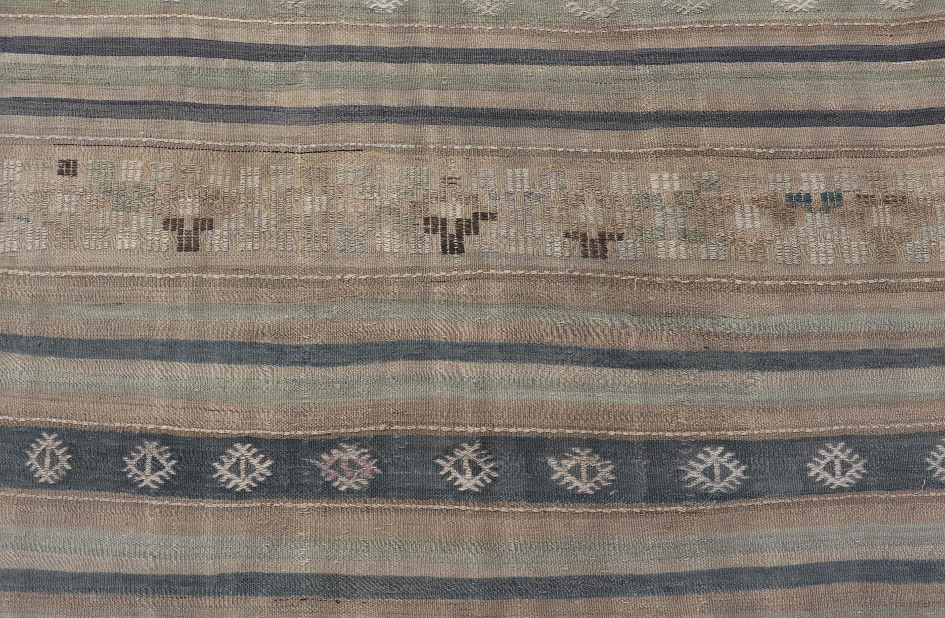 Vintage Hand Woven Turkish Kilim with Stripes in Light Taupe and Neutral Colors For Sale 1