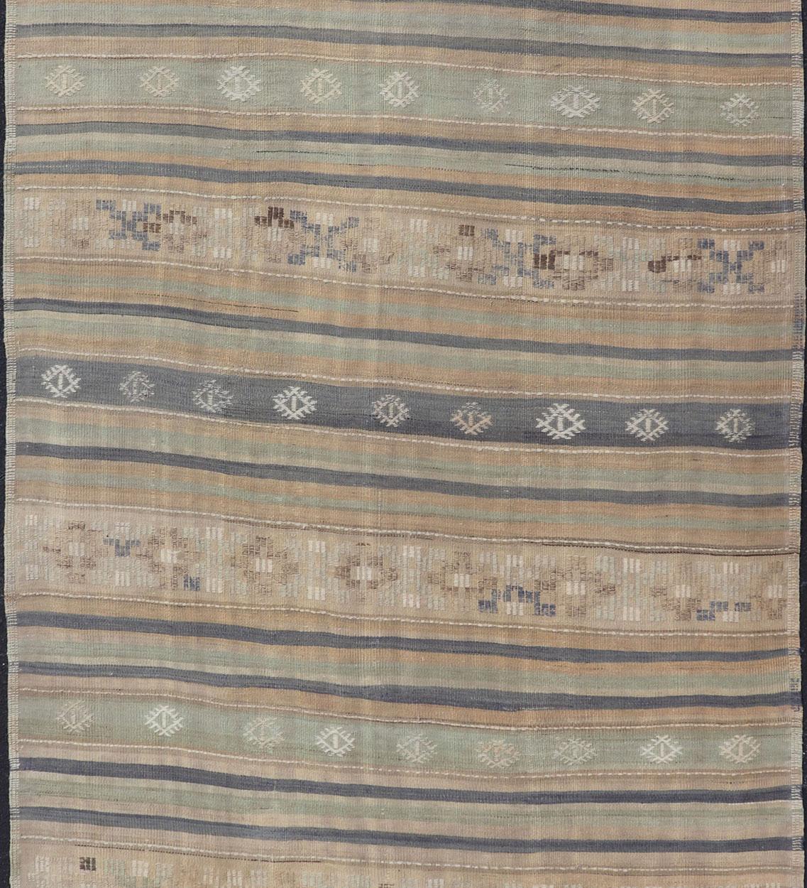 Vintage Hand Woven Turkish Kilim with Stripes in Light Taupe and Neutral Colors For Sale 3