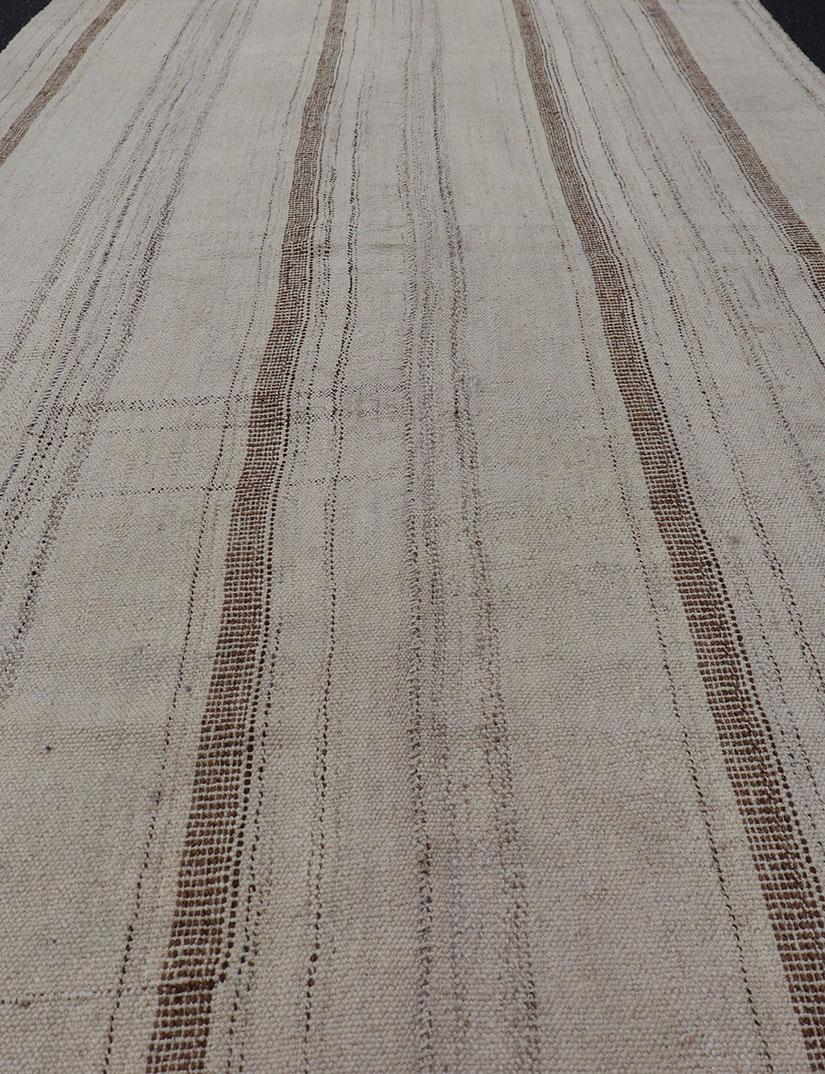 Vintage Hand Woven Turkish Kilim with Stripes in Taupe, Cream & Brown For Sale 5