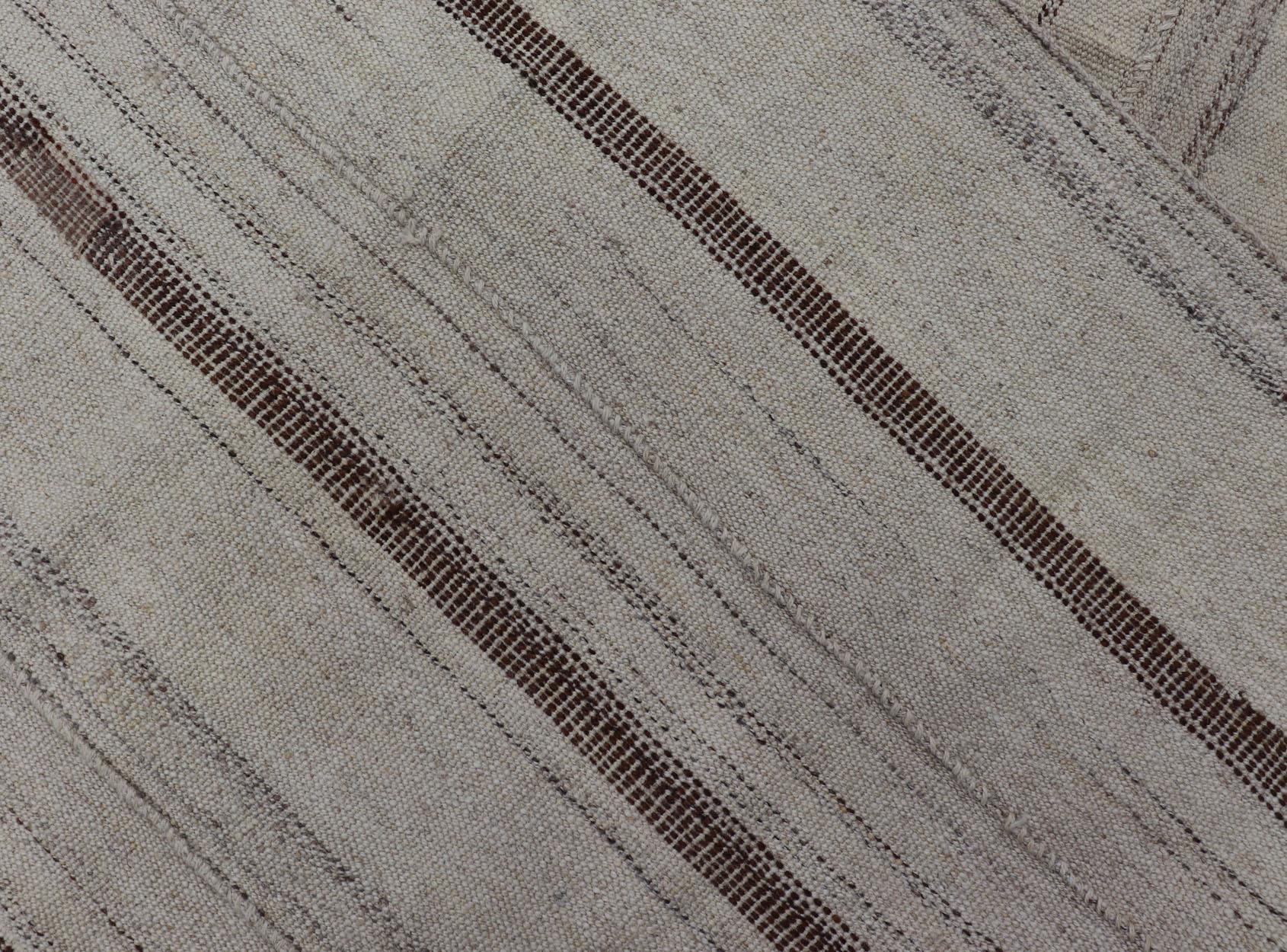 Vintage Hand Woven Turkish Kilim with Stripes in Taupe, Cream & Brown For Sale 7