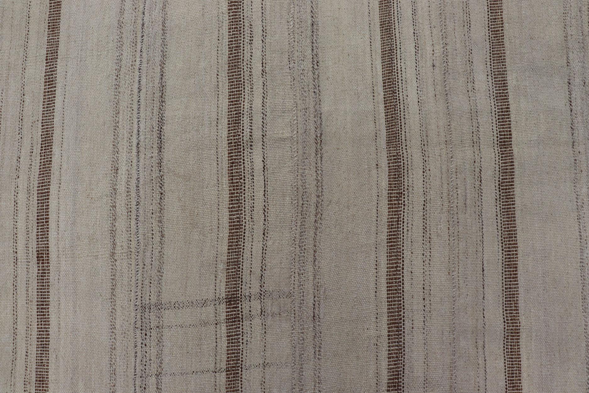 Vintage Hand Woven Turkish Kilim with Stripes in Taupe, Cream & Brown In Good Condition For Sale In Atlanta, GA
