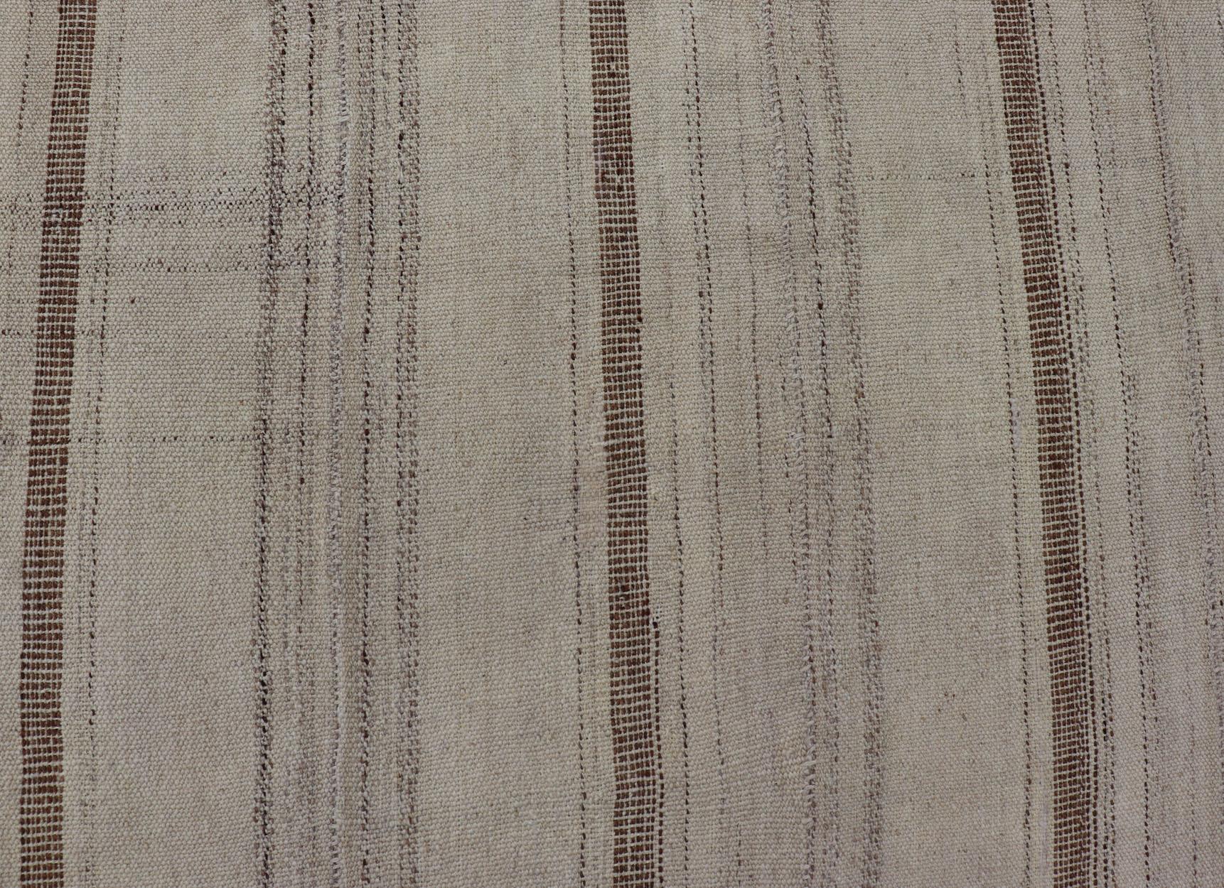 20th Century Vintage Hand Woven Turkish Kilim with Stripes in Taupe, Cream & Brown For Sale