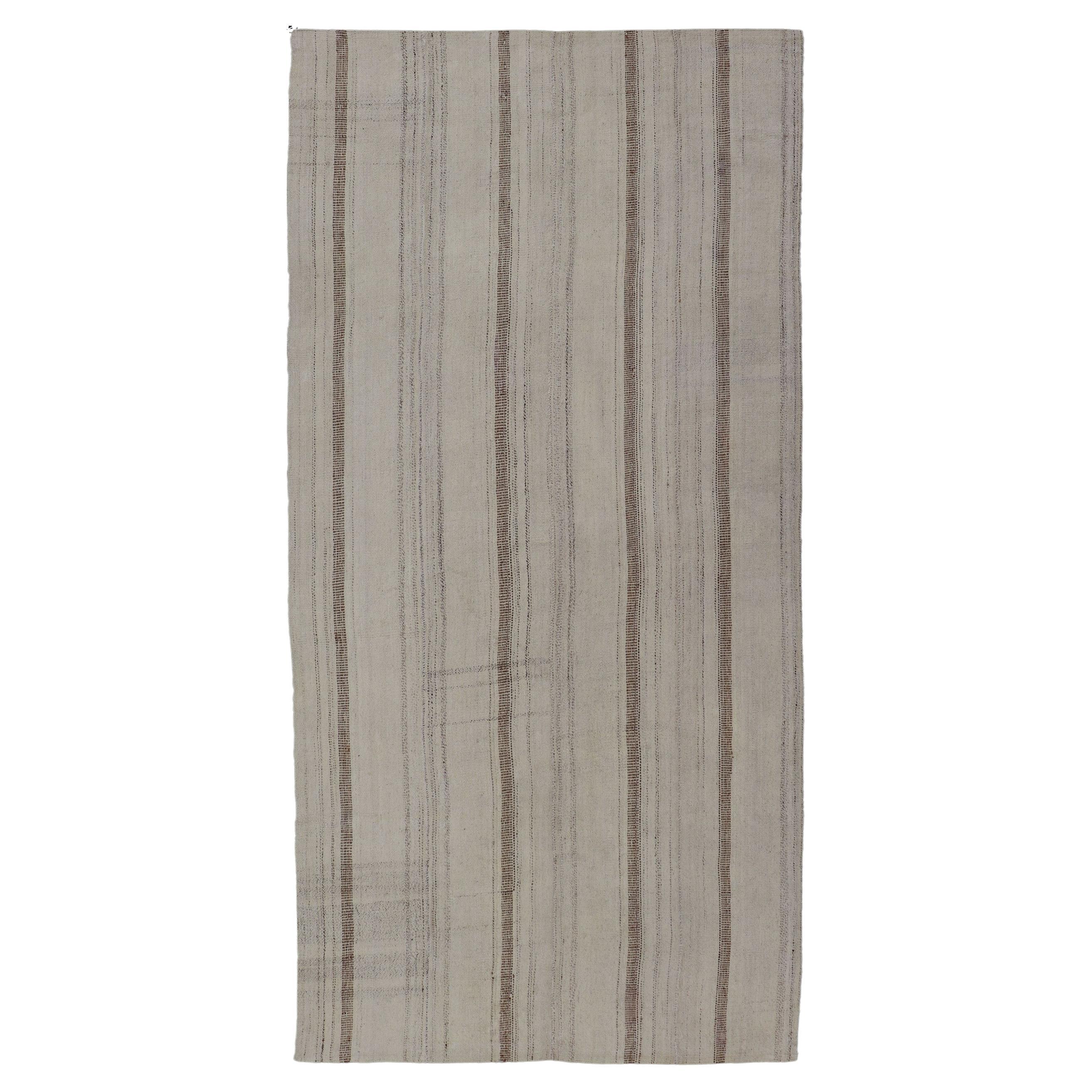 Vintage Hand Woven Turkish Kilim with Stripes in Taupe, Cream & Brown For Sale