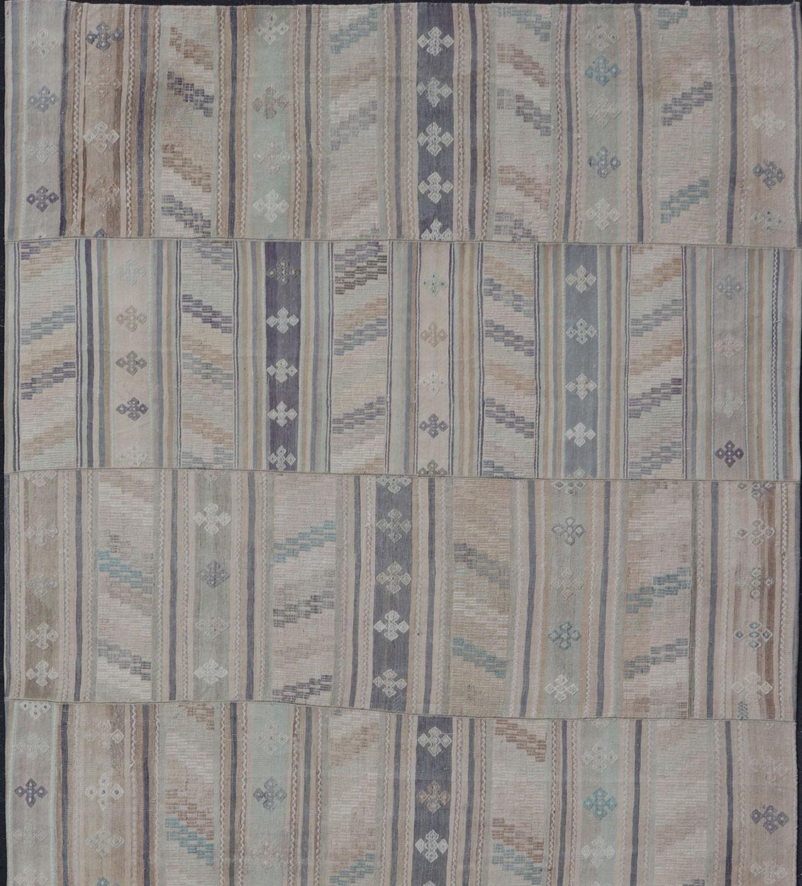 20th Century Vintage Hand Woven Turkish Paneled Kilim Vintage Rug in Muted Colors For Sale