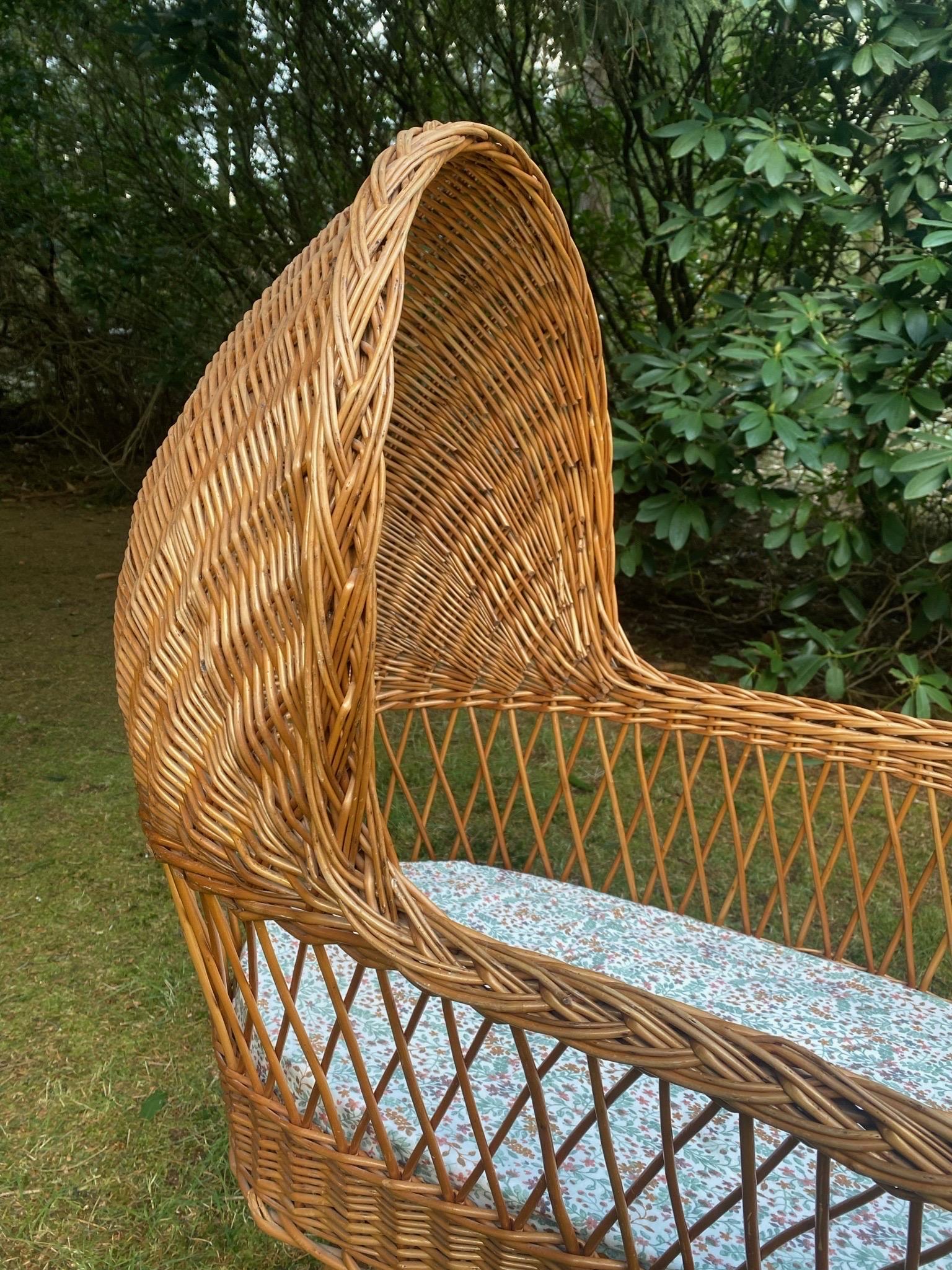 Vintage Hand-Woven Wicker Baby Crib, Cradle, ca. 1960s 4