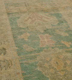 Vintage Hand-Woven Wool Forest-Green Floral Turkish Runner