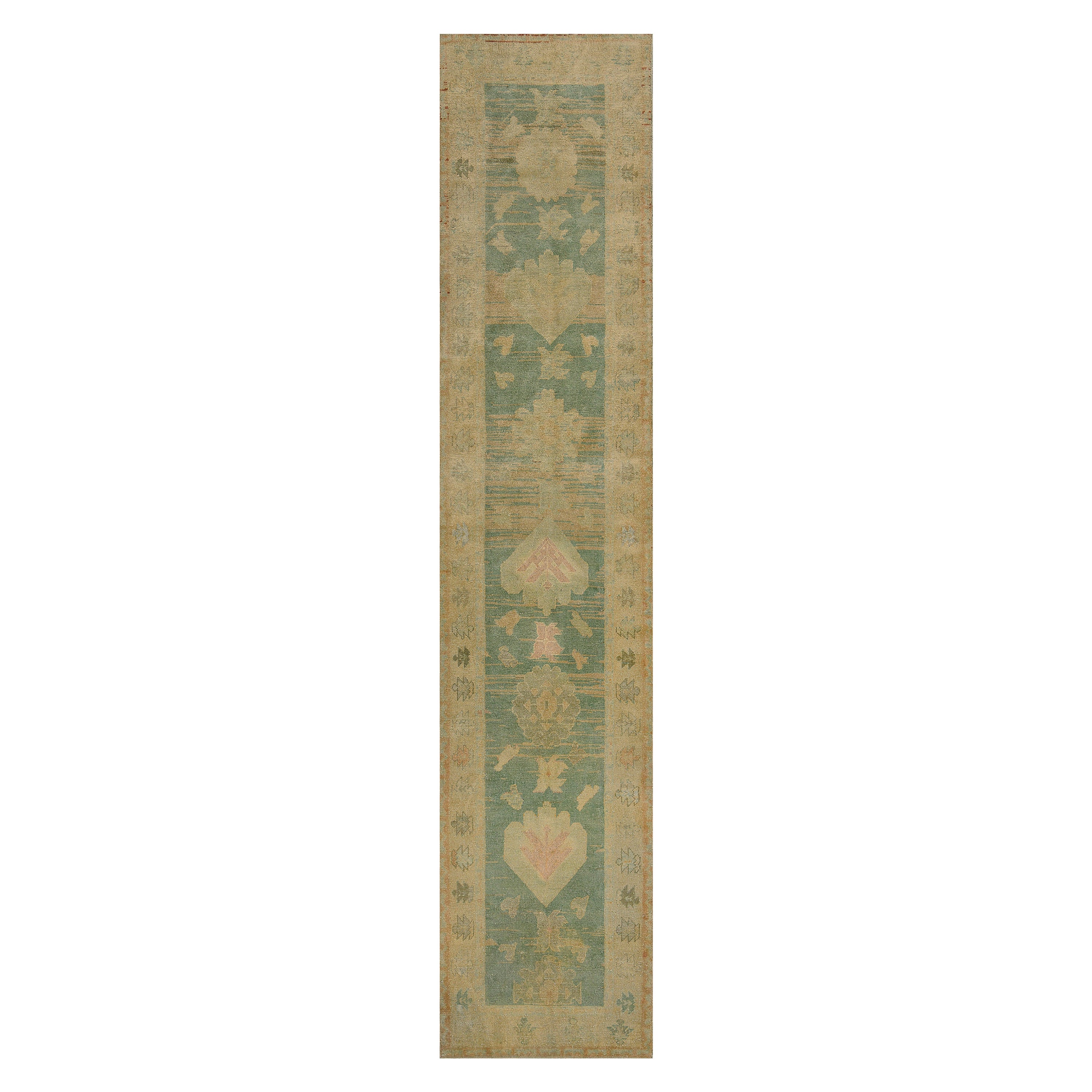 Handgewebter türkischer Waldgrüner, geblümter Vintage-Läufer aus Wolle im Angebot