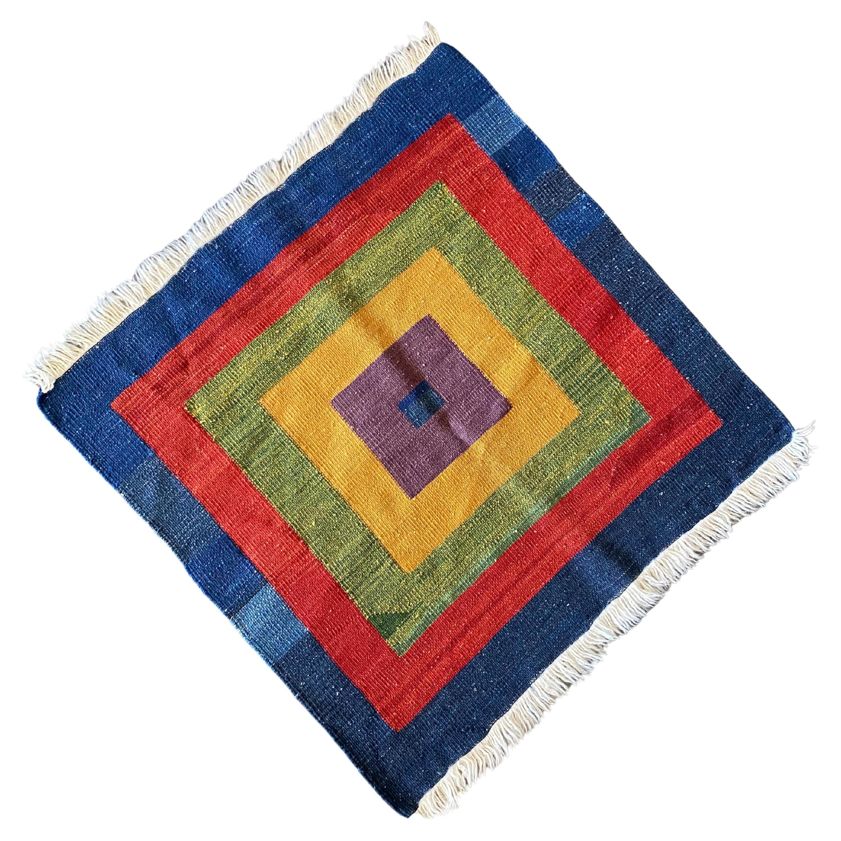 Vintage Hand Woven Wool Navajo Style Rug For Sale