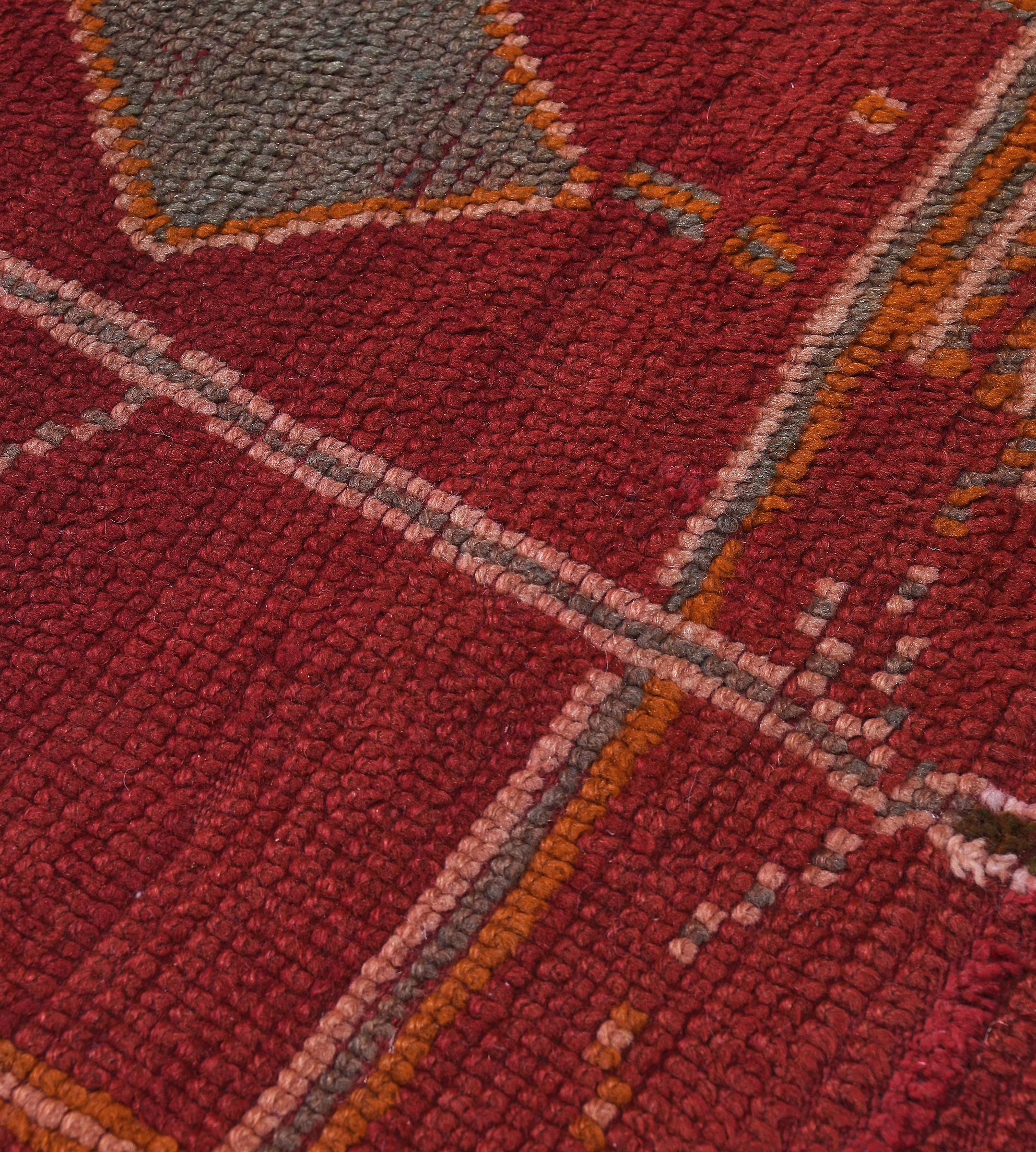Tribale Tappeto marocchino vintage in lana rossa tessuto a mano in vendita