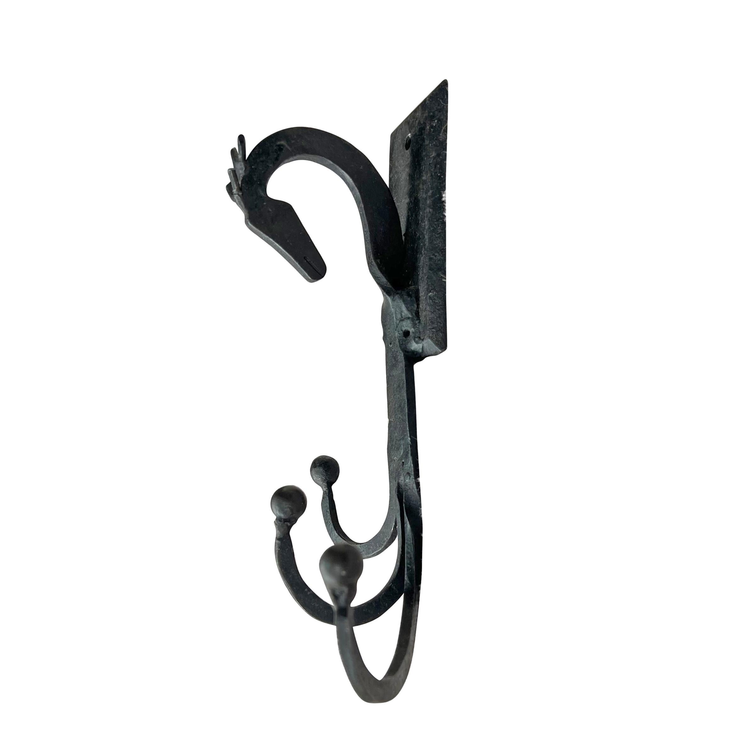 Vintage Handwrought Iron Horse Wall Hook In Good Condition In Chicago, IL
