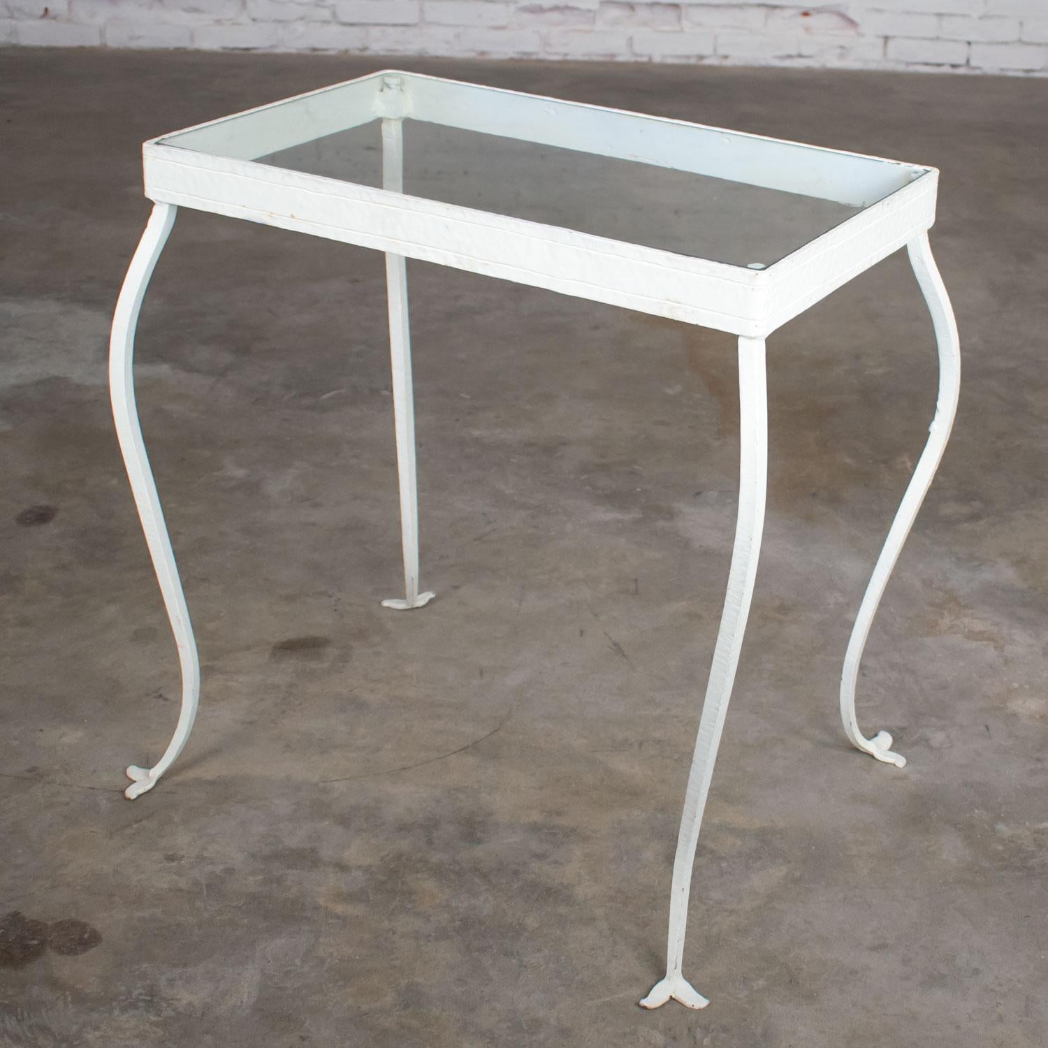 Arts and Crafts Vintage Handwrought Iron Rectangle Glass Top Side Table For Sale