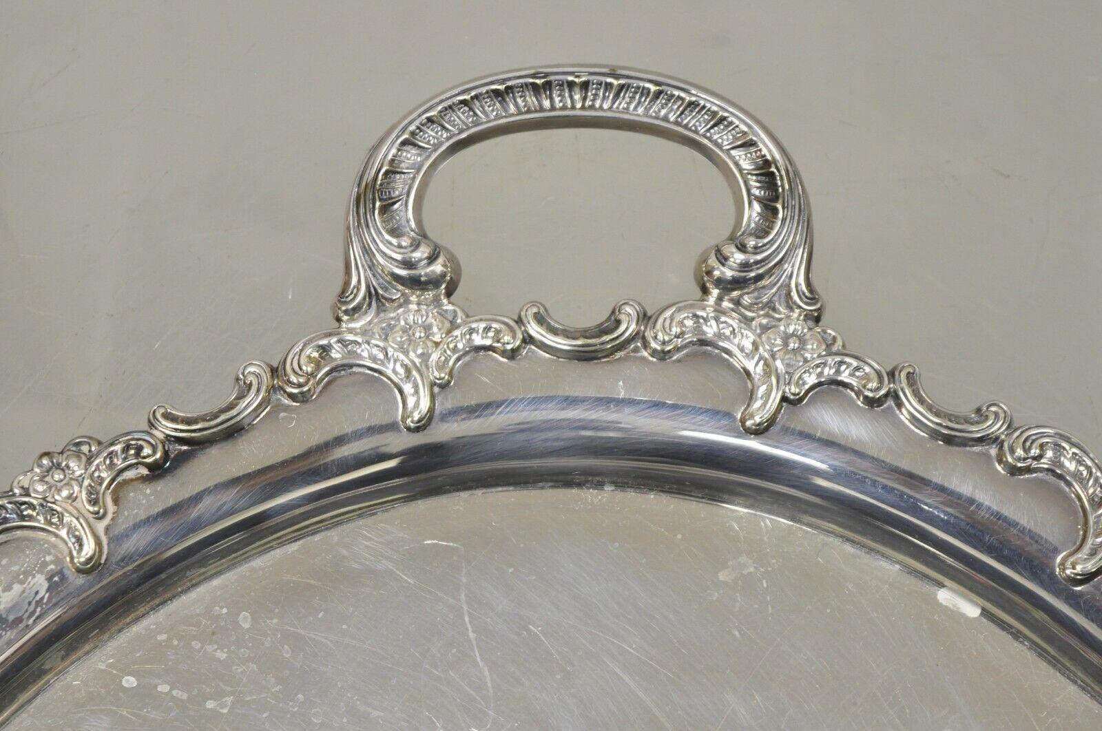 Victorien Plateau de service ovale vintage en métal argenté Alpacca avec ceinture à la main en vente