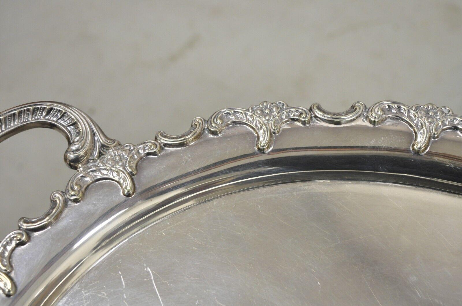 Plateau de service ovale vintage en métal argenté Alpacca avec ceinture à la main Bon état - En vente à Philadelphia, PA