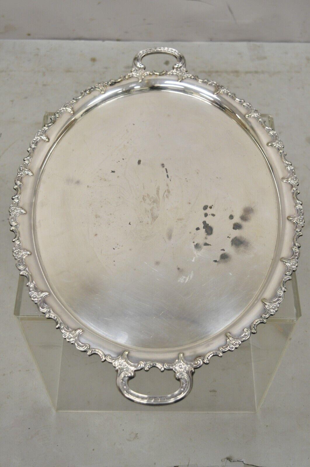20th Century Vintage Handarbelt Alpacca Silver Plate Oval Tray Serving Platter For Sale