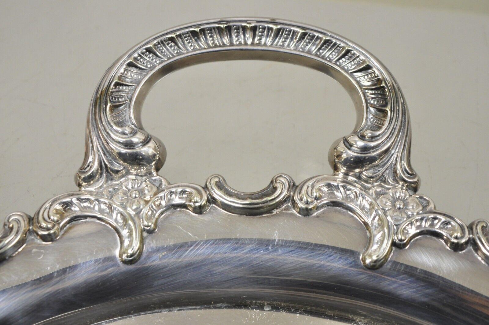 Plateau de service ovale vintage en métal argenté Alpacca avec ceinture à la main en vente 2
