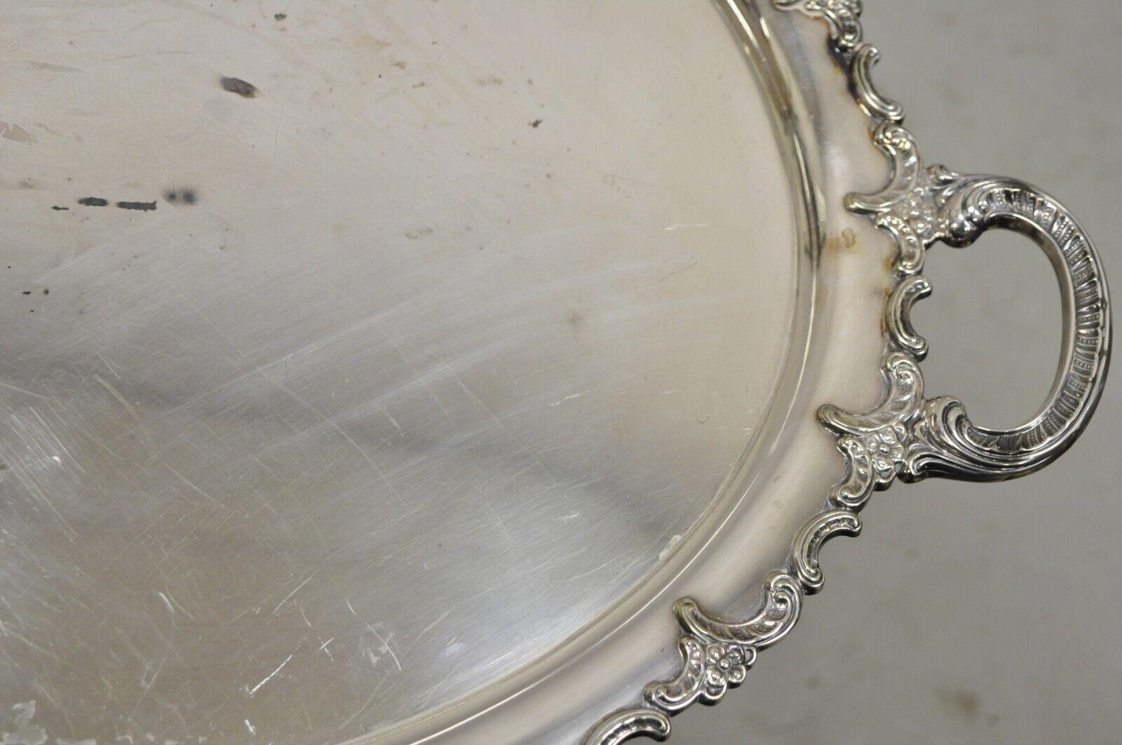 Vintage Handarbelt Alpacca Silver Plate Oval Tray Serving Platter For Sale 4